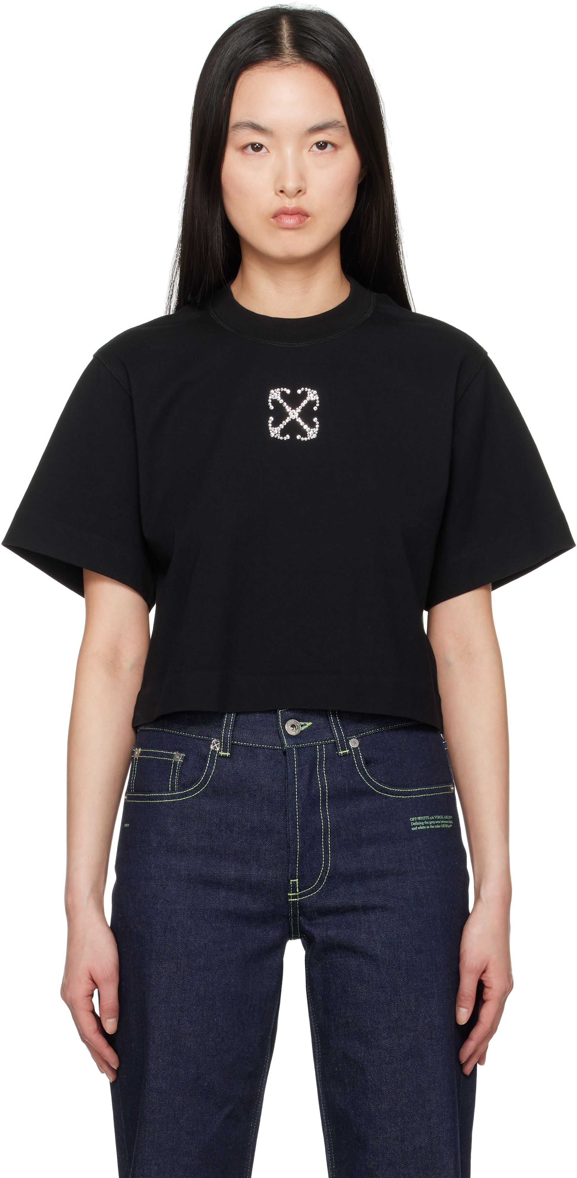 Tシャツ・カットソー OFF WHITE Women Tops OWAA081C99JER004 1001 BLACK Off-White-Waves-Diagonals-