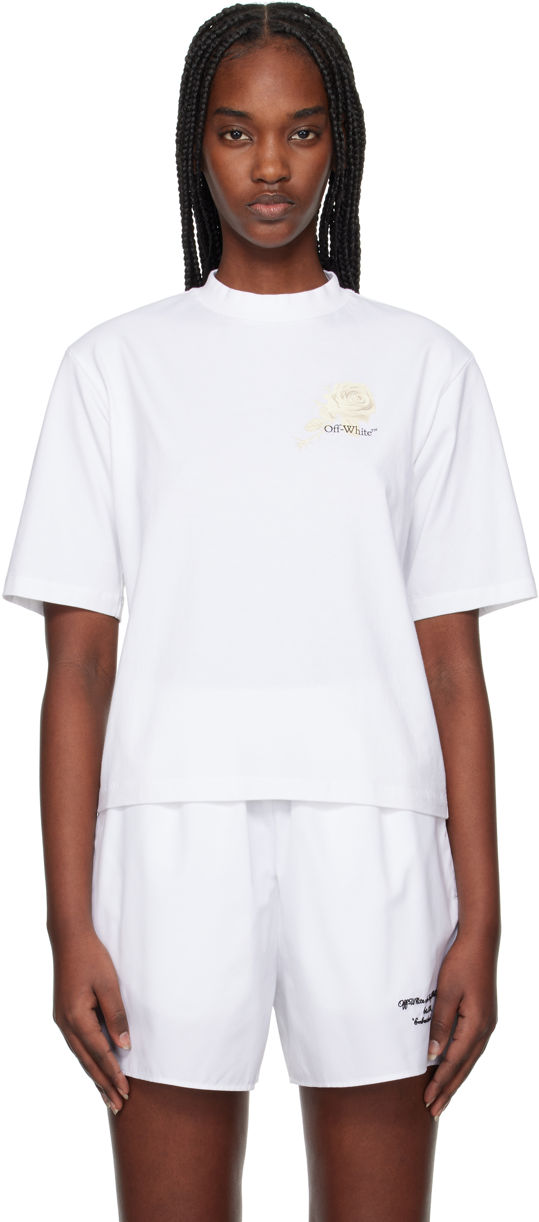Off-White: White Roses Arrows Boxy T-shirt | SSENSE Off-White: White Roses Arrows Boxy T-shirt | SSENSE