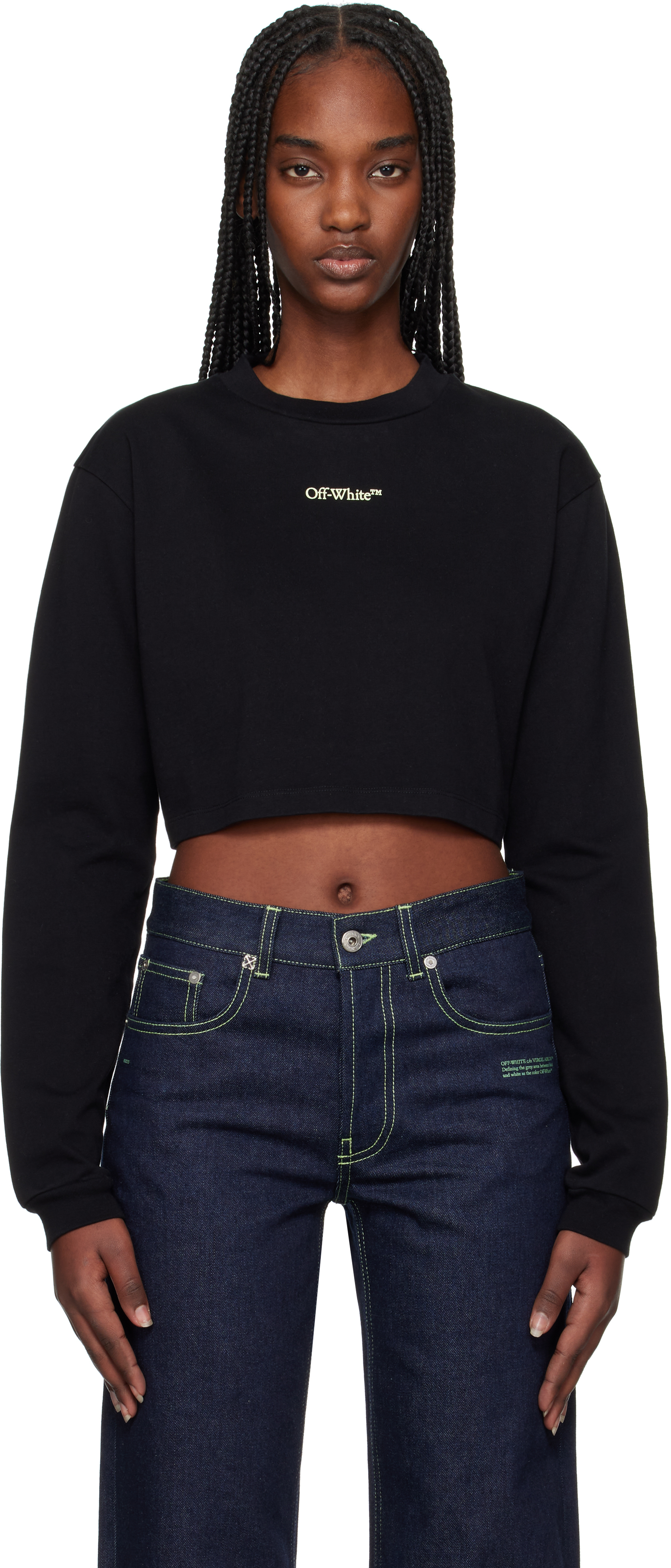 Off-White: Black Double Arrows L/S Cropped T-shirt | SSENSE