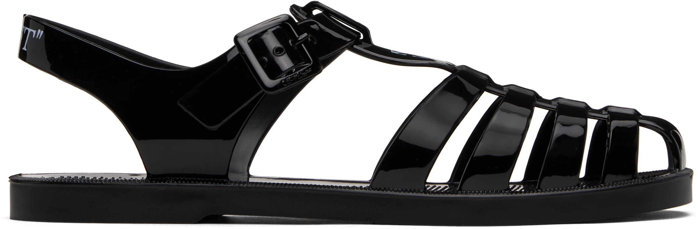 【Off-White】 アロー プラーク フラット サンダル(関税込み) Off-Whiteのブラック Arrow PVC フラットサンダルがセール中