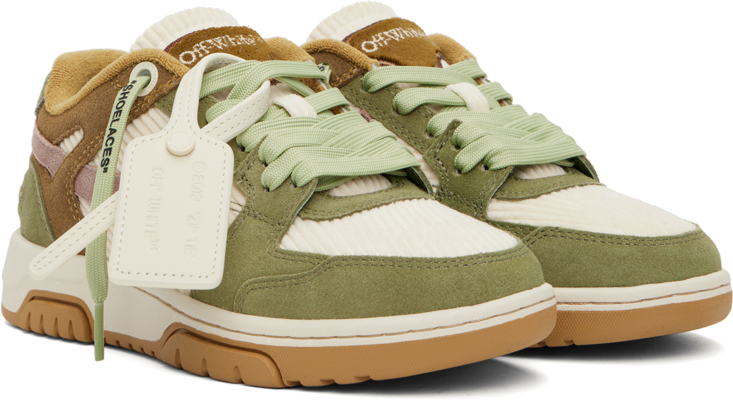 Off-white Green & Brown Slim Out Of Office Sneakers In Forest Green