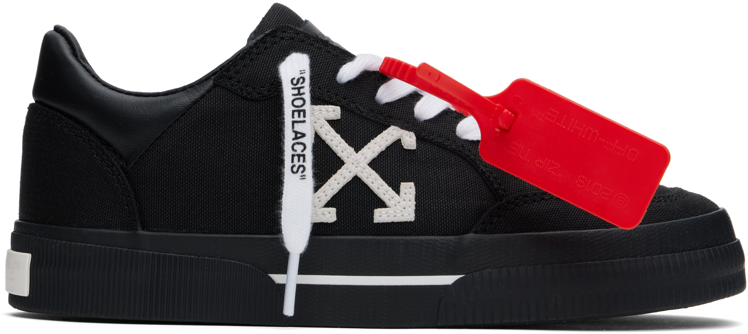 Off White Black Canvas Vulcanized Sneakers Black White