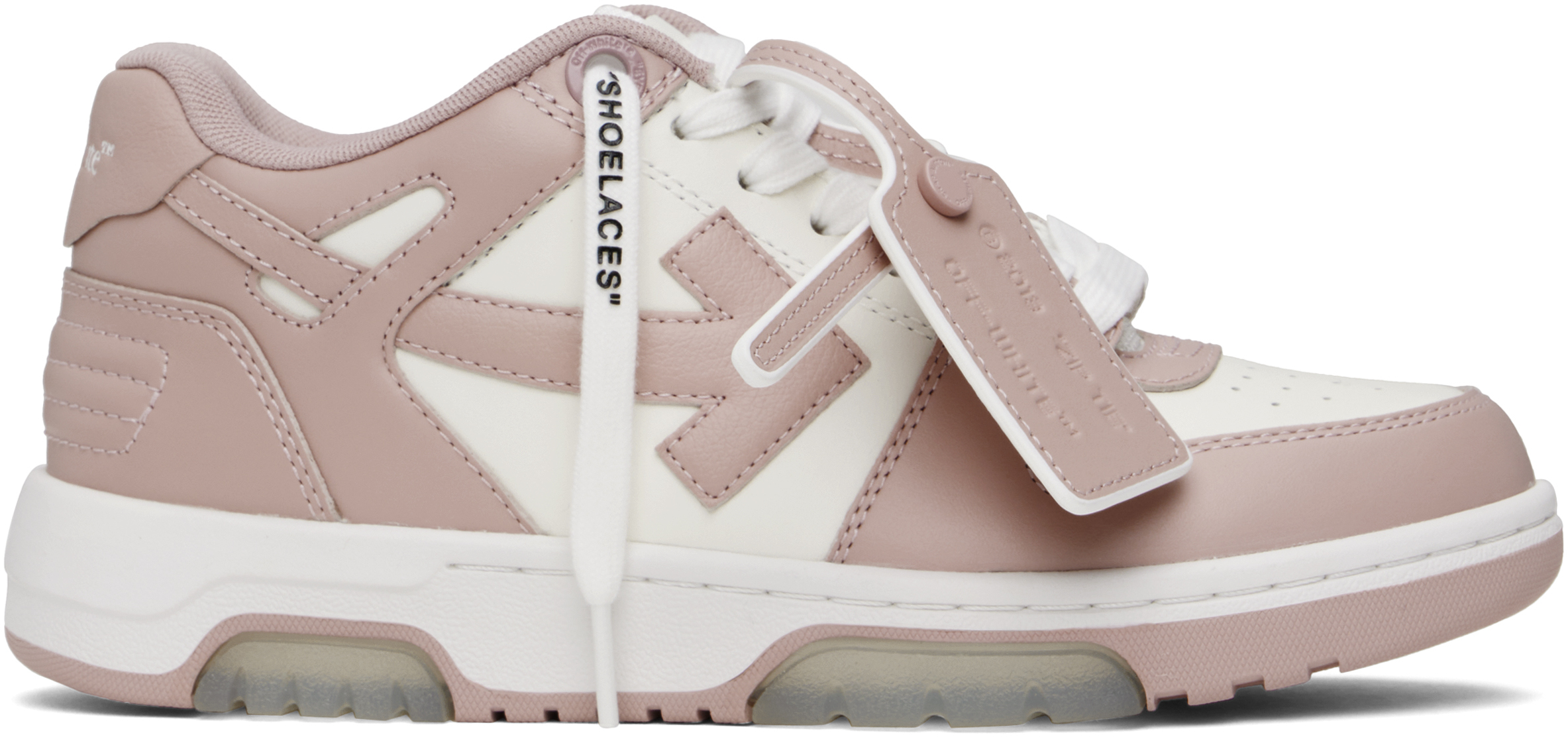 White & Pink Out Of Office Calf Leather Sneakers