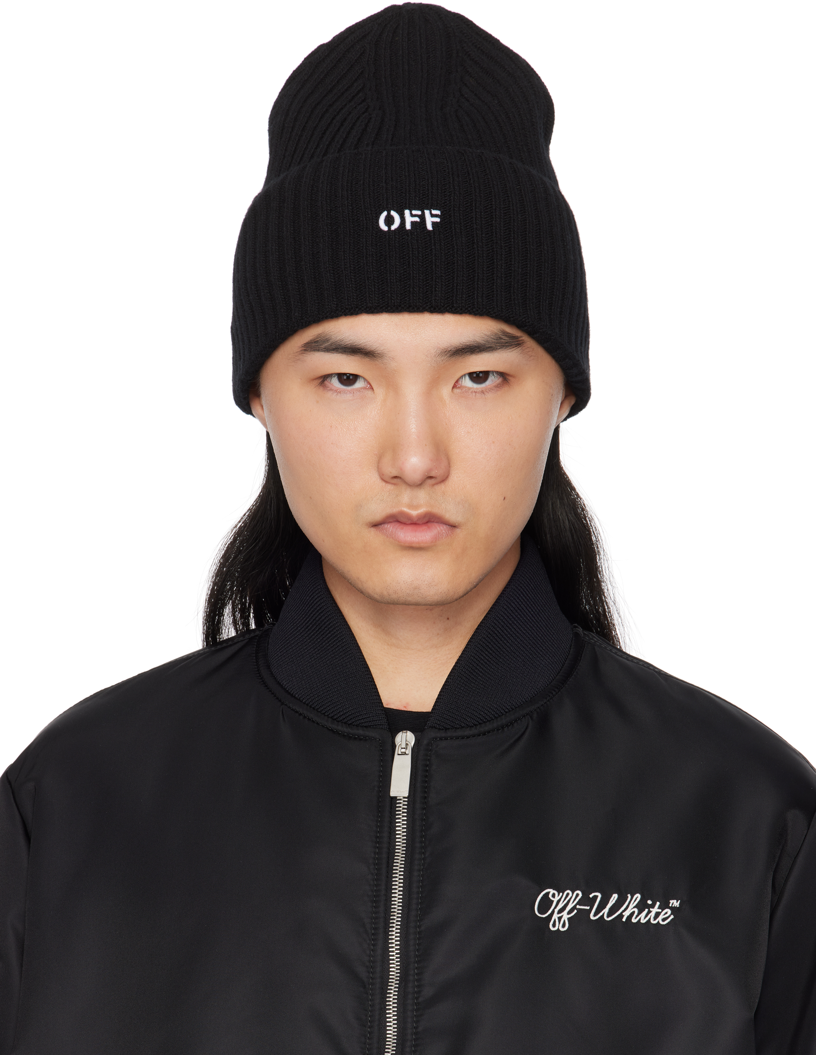 Black Off Stamp Loose Knit Beanie