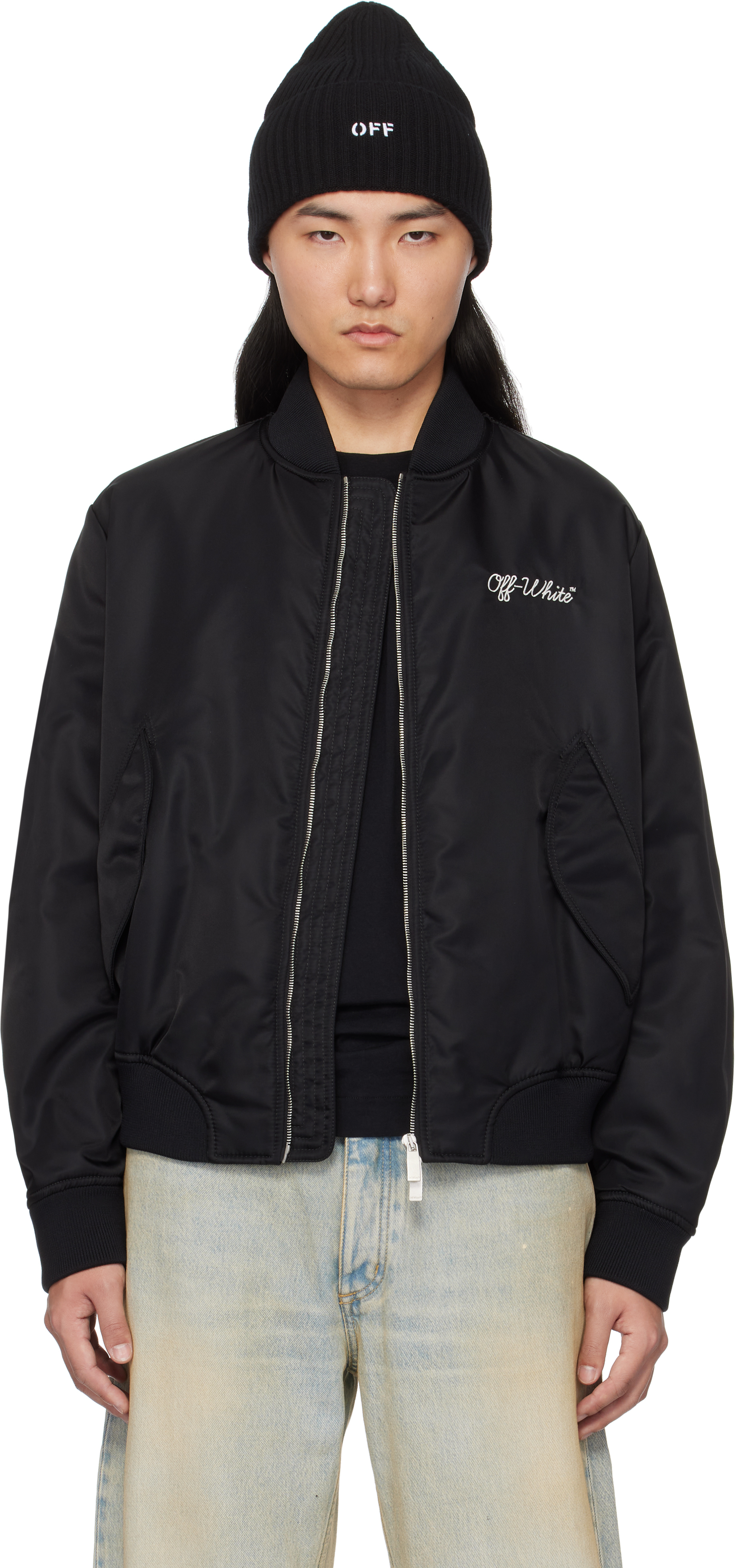 Black Script Varsity Bomber Jacket