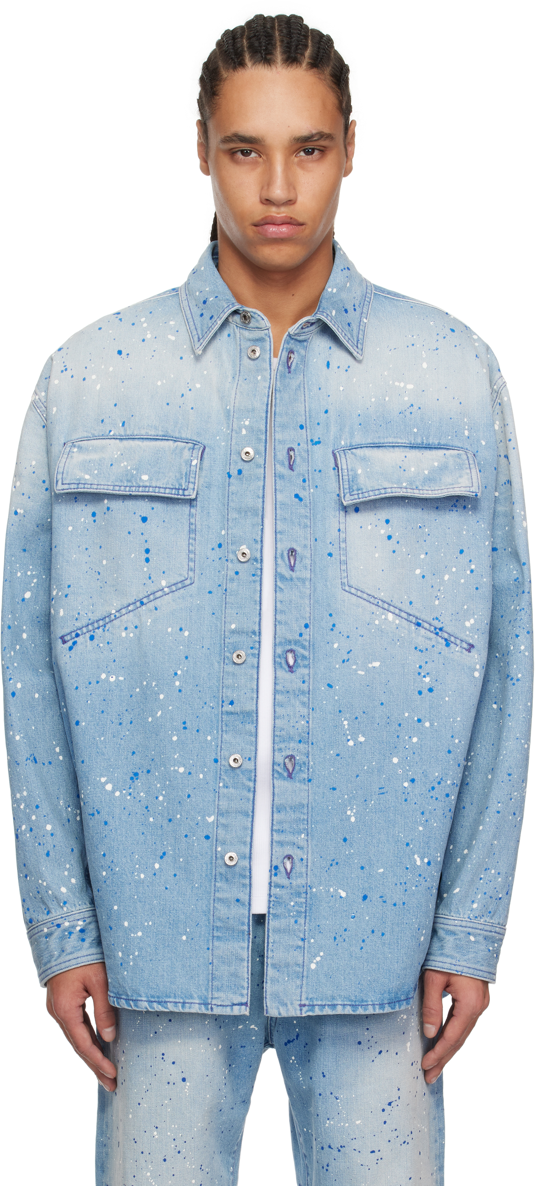 Blue Paint Splatter Denim Jacket