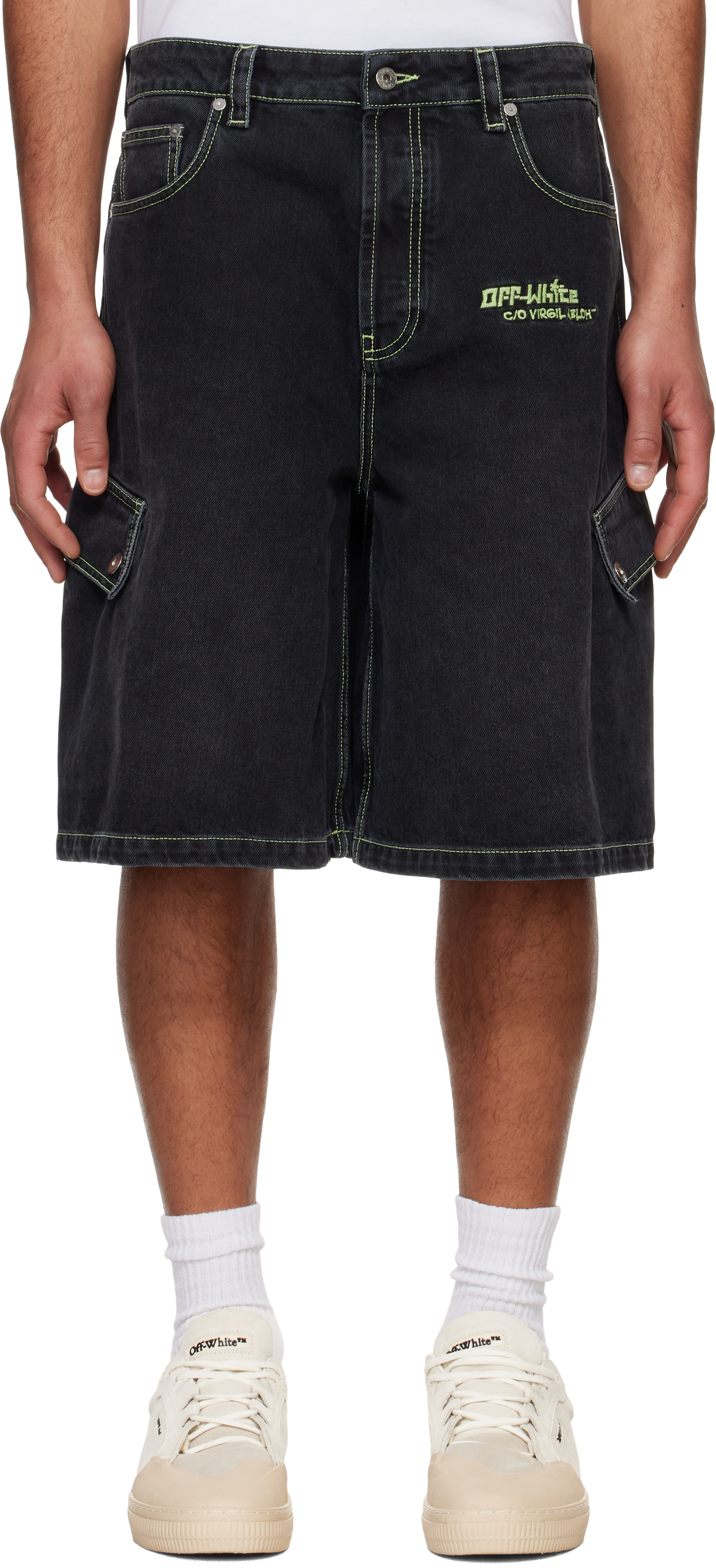 Black Safari Cargo Denim Shorts