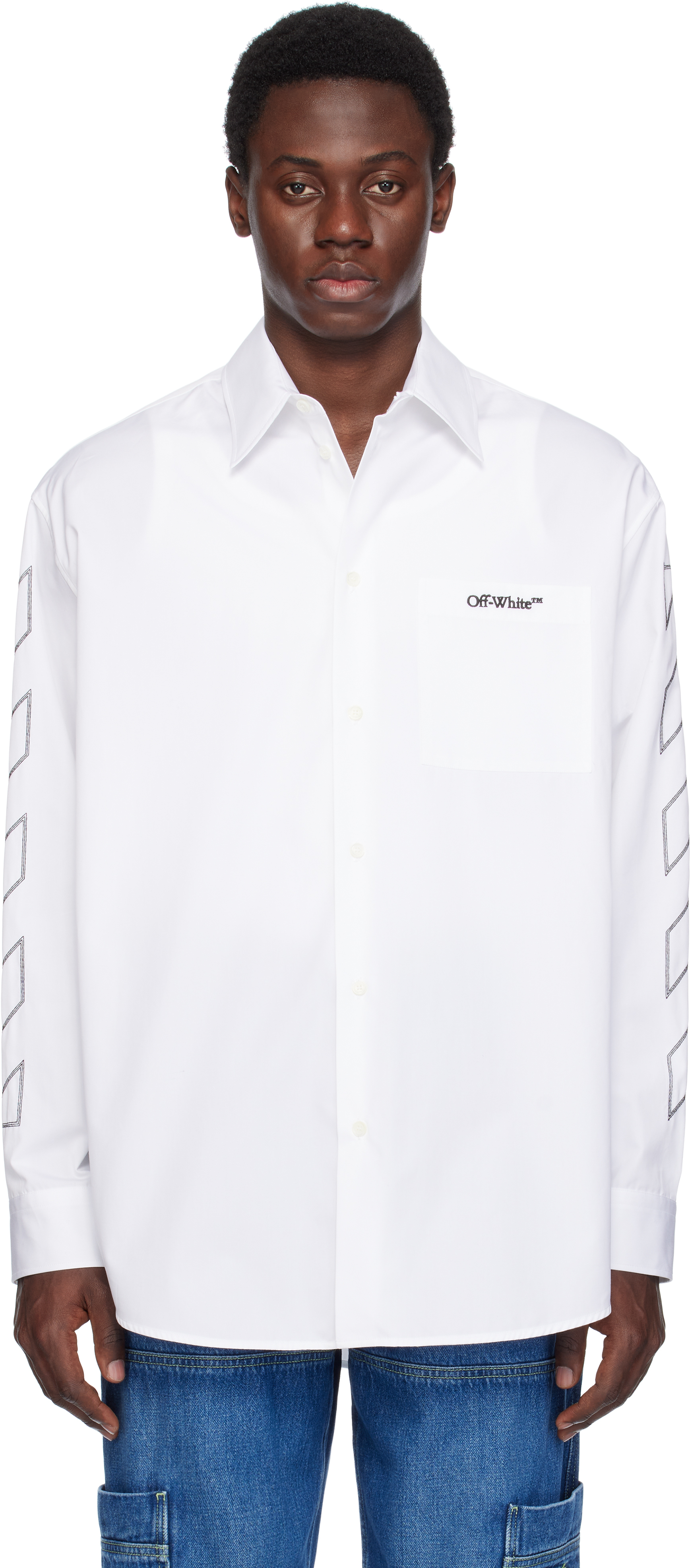 White Diag Outl Poplin Shirt