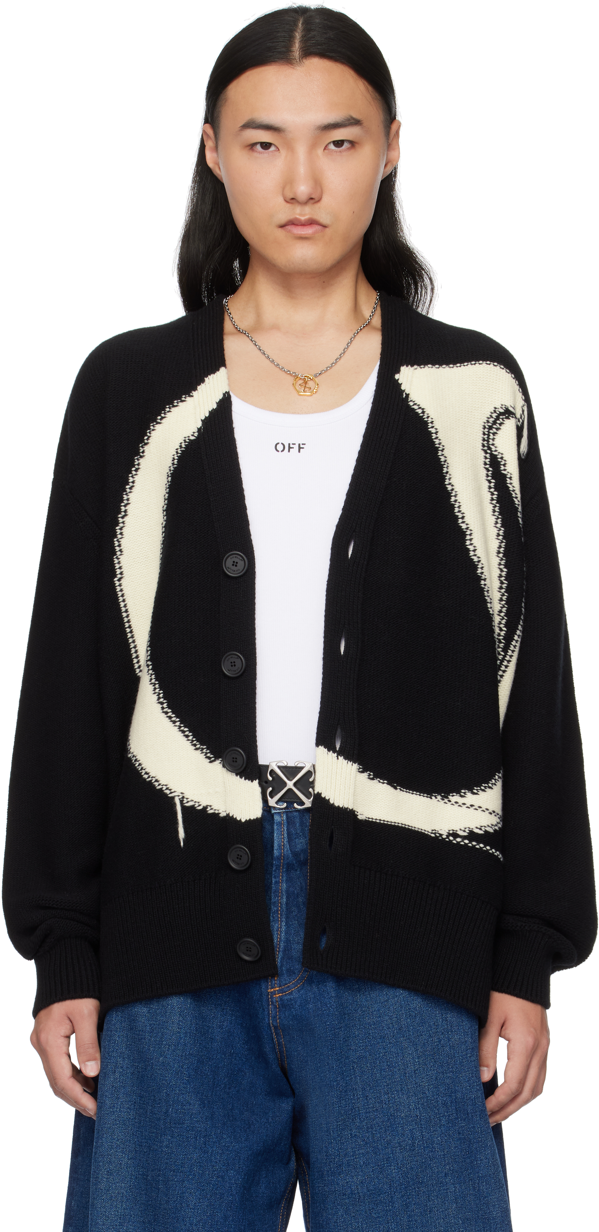 Black & White Maxi Logo Cardigan by Off-White on Sale
