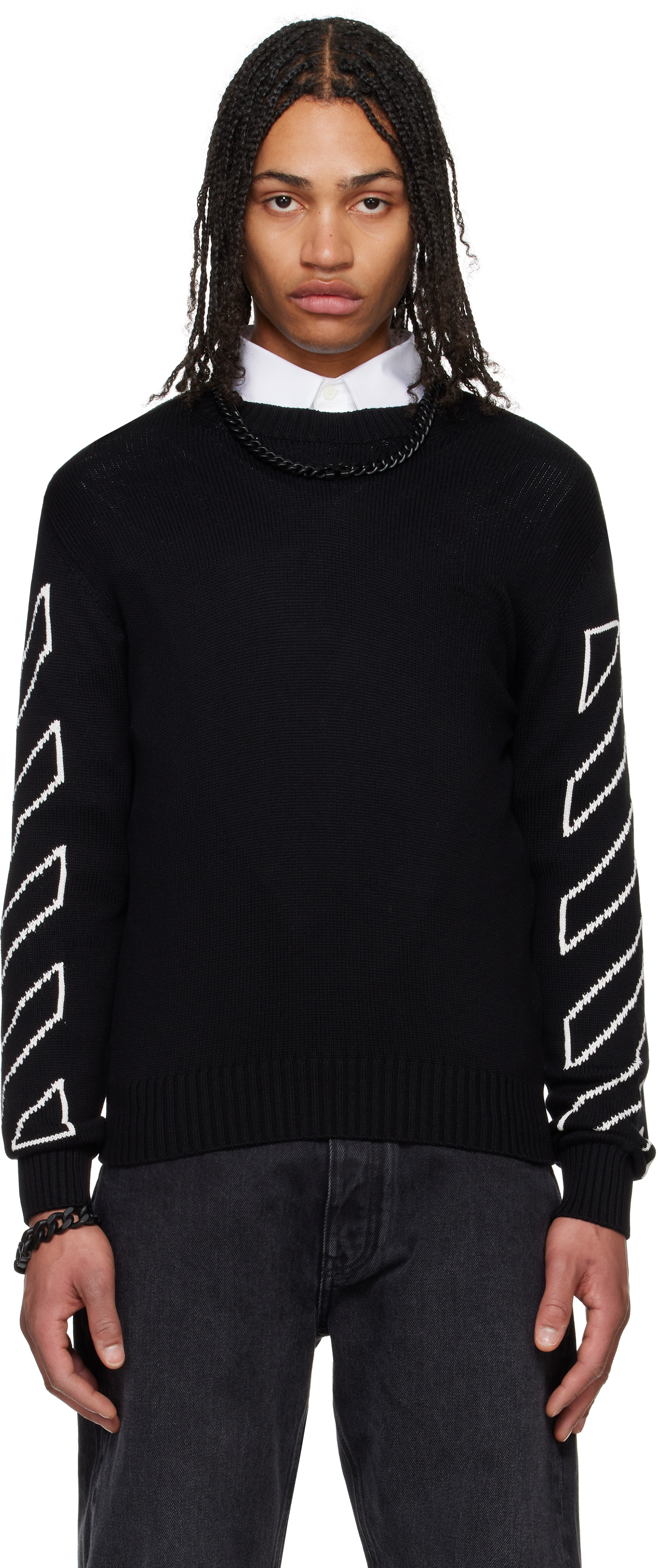 Black Diagonal Outline Knit Sweater