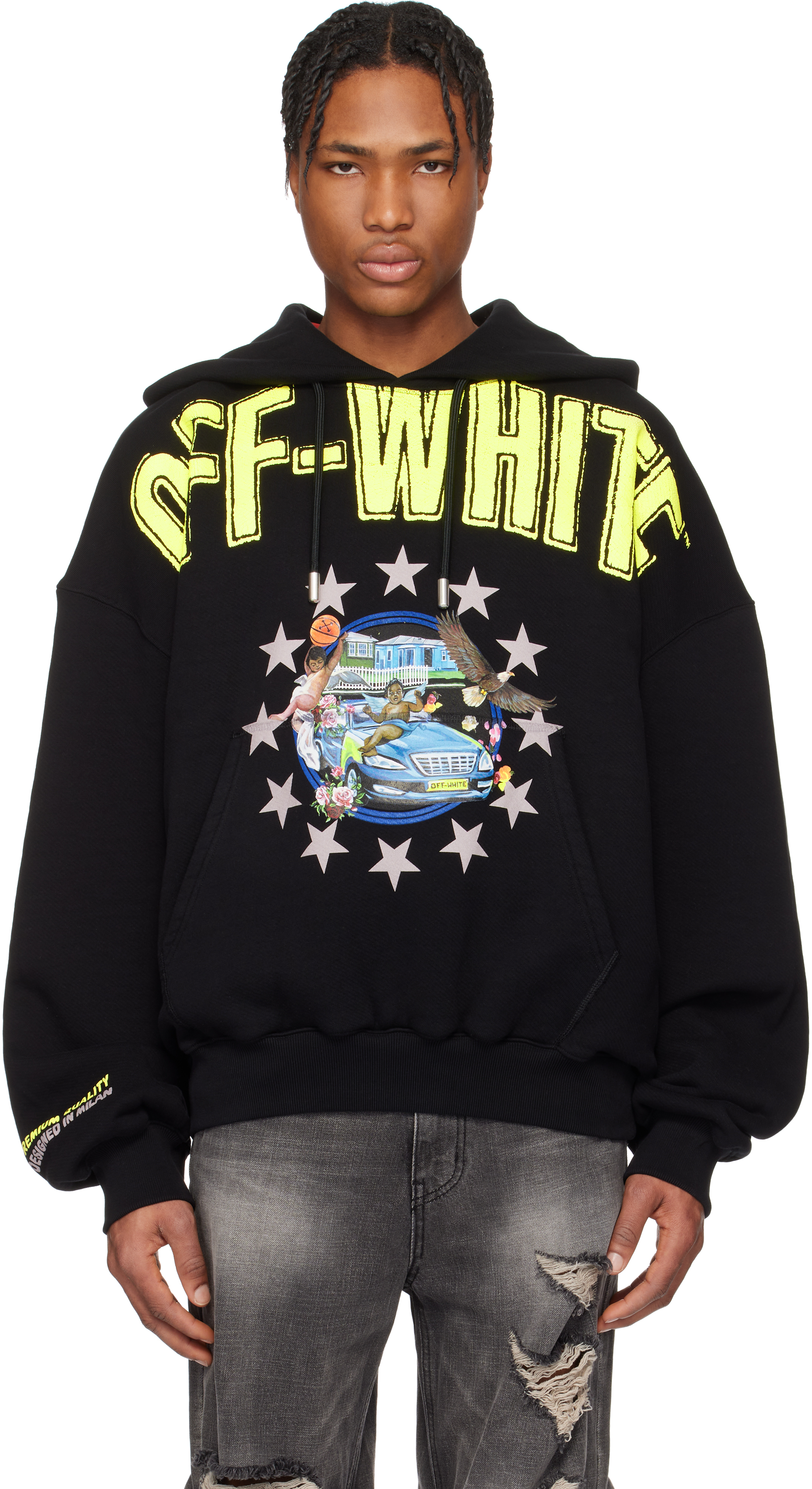 【関税込み】Off-White ブラック Fresco Star フーディ Off-White Fresco Star Hoodie | Black | FARFETCH