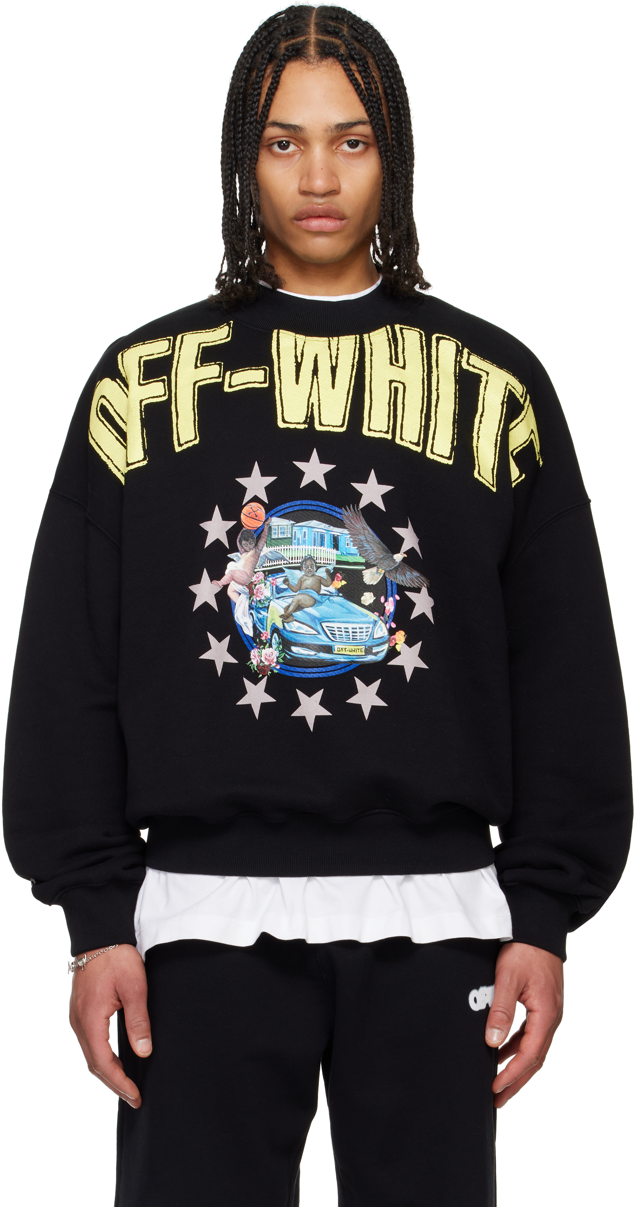 Black Fresco Star Over Crewneck Sweatshirt