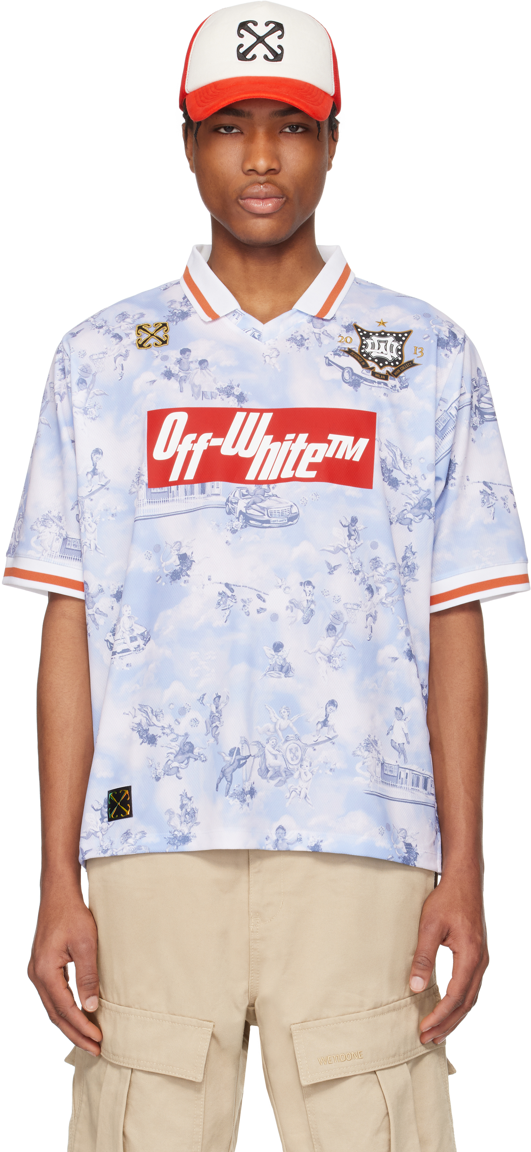 OFF WHITE♡ ホワイト＆ブルー Fresco サッカーシャツ White & Blue Fresco Soccer Jersey by Off-White on Sale
