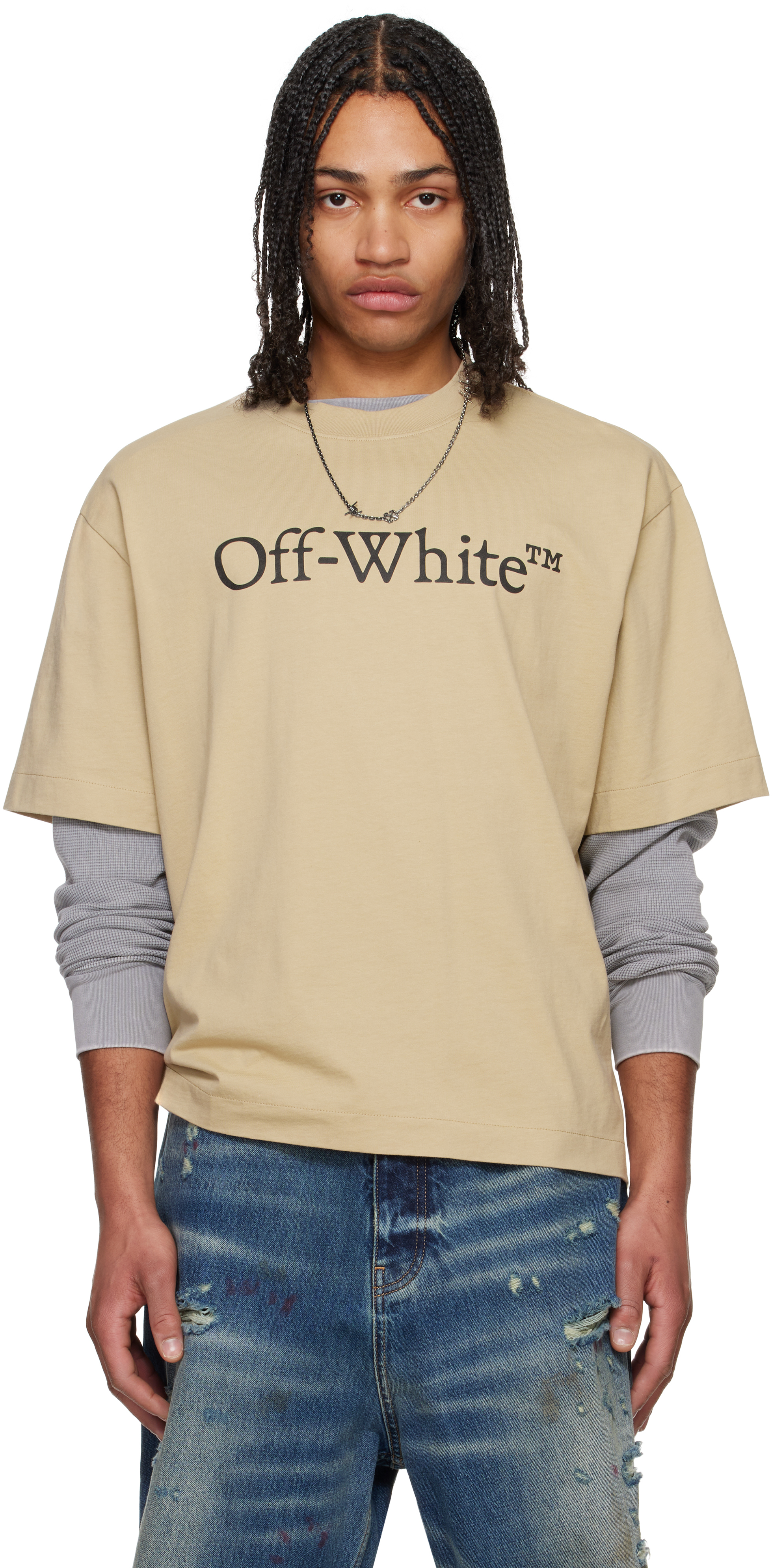 関税/送料込★Off-White★Big Bookish Skate Tシャツ Beige Big Bookish Skate T-shirt by Off-White on Sale
