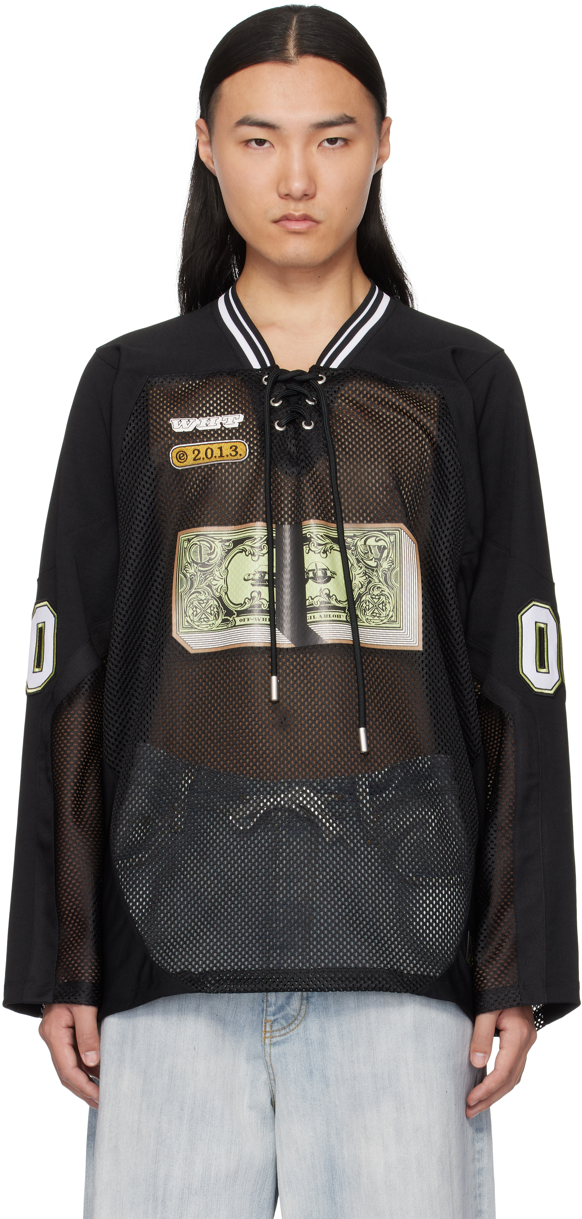 Black Banknote Mesh Hockey Long Sleeve T-shirt