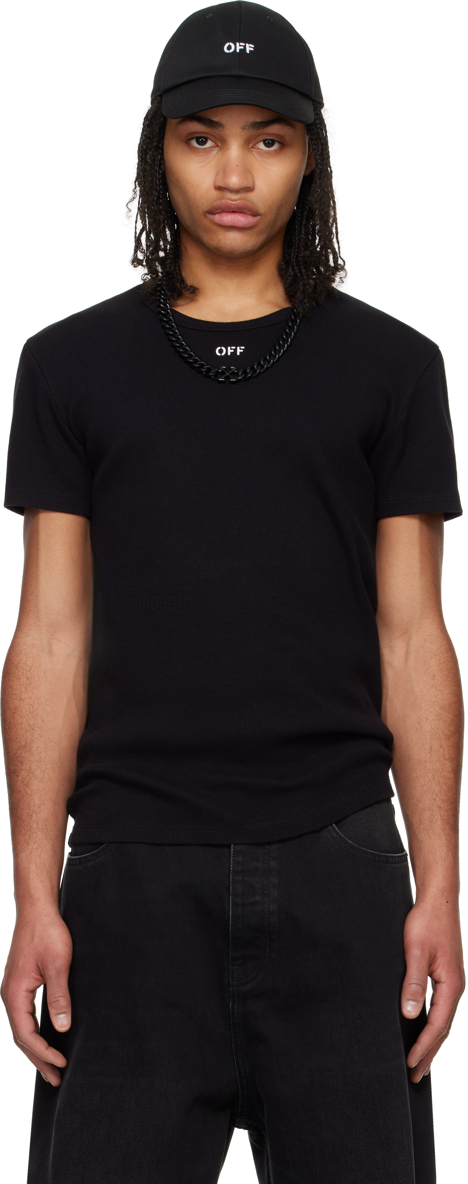 OFF-WHITE ブラック Off Stamp シェイプド リブTシャツ Off-Whiteのブラック Off Stamp シェイプド リブTシャツがセール中