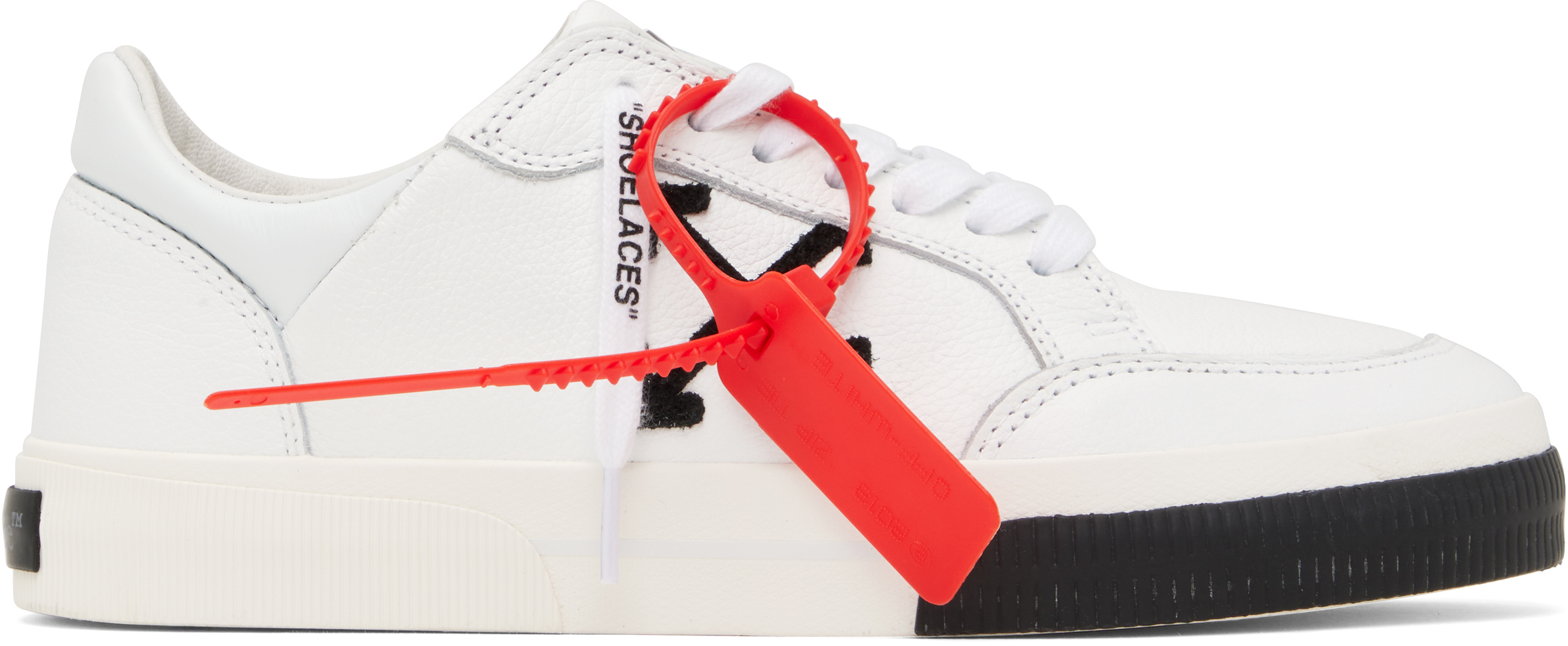 【関税＆送料込み】Off-White 'New Low' White Leather Sneake Off-White: White New Low Vulcanized Leather Sneakers | SSENSE