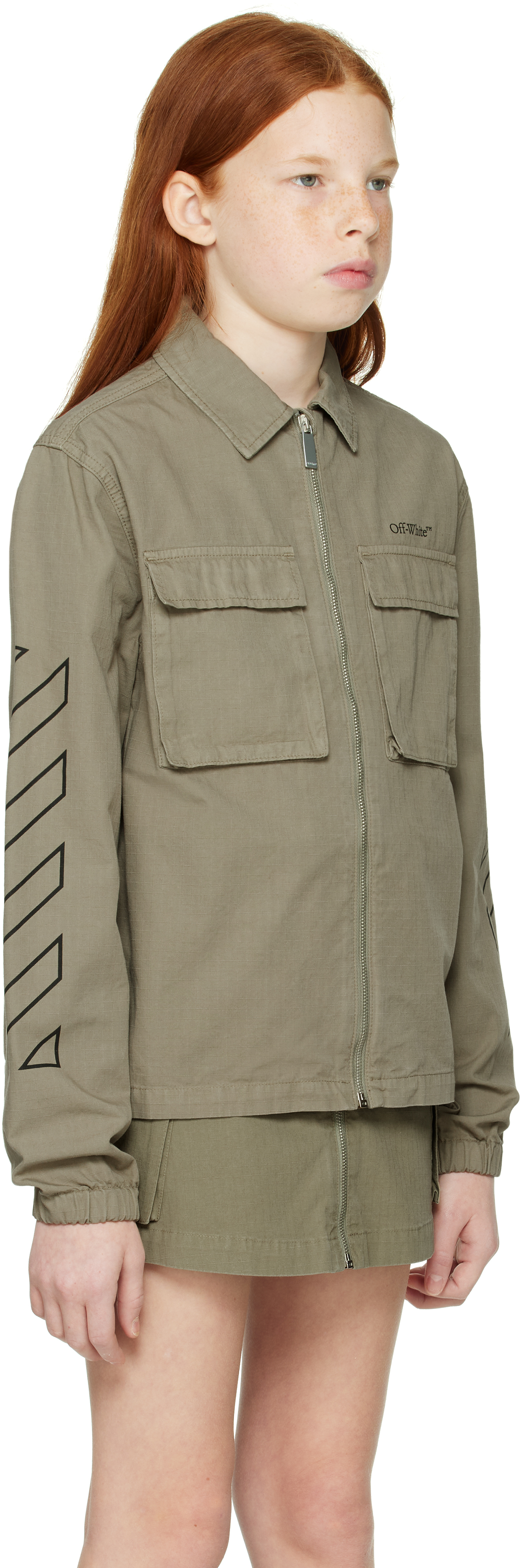Off-white Kids Khaki Bookish Diag Field Jacket In Kaki - Black
