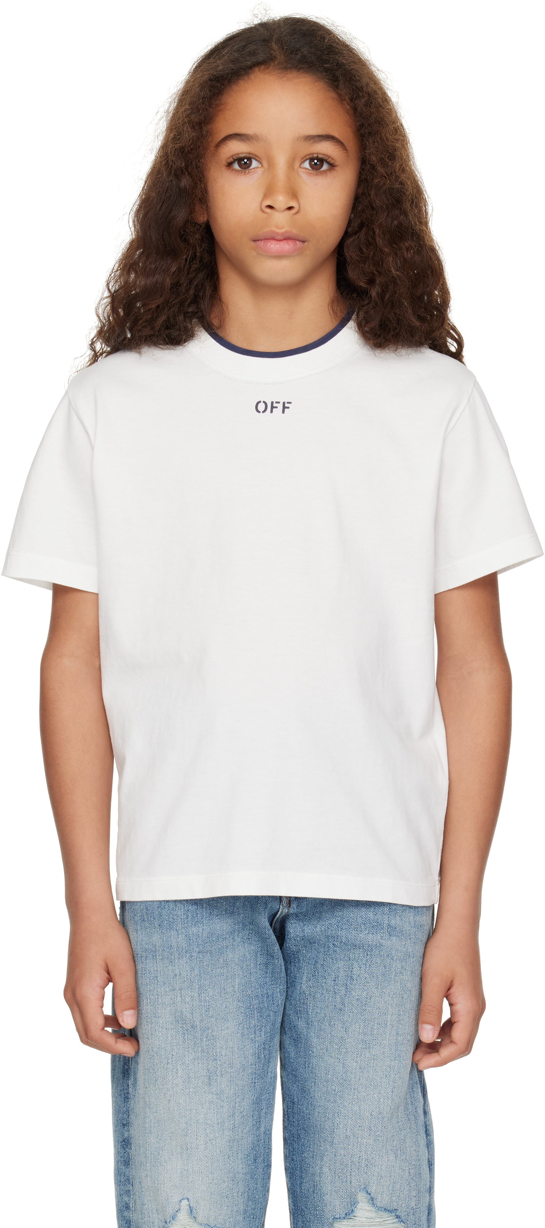 Off-white Kids White Off Stamp Clear T-shirt In White - Navy Blu
