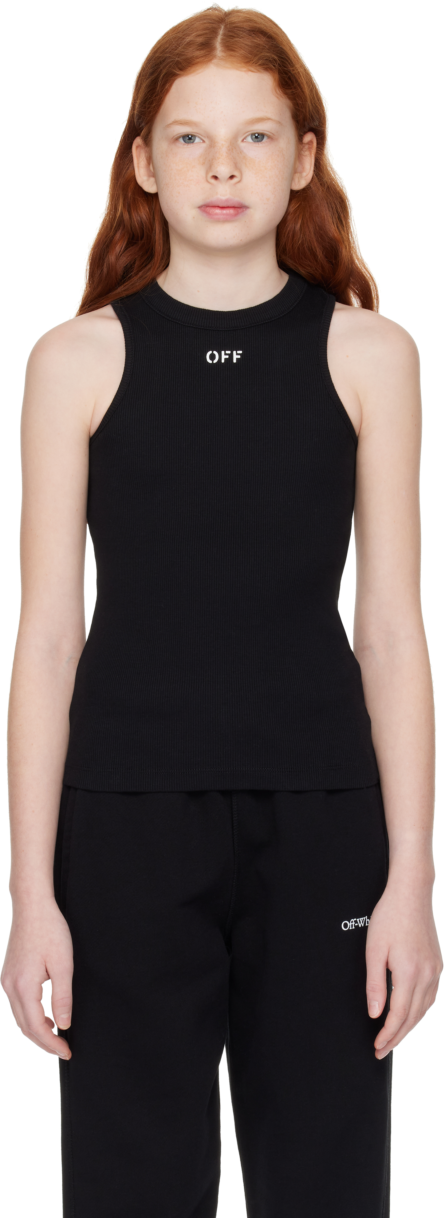 Off-white Kids Black Stamp Ribbed Tank Top In Black - White