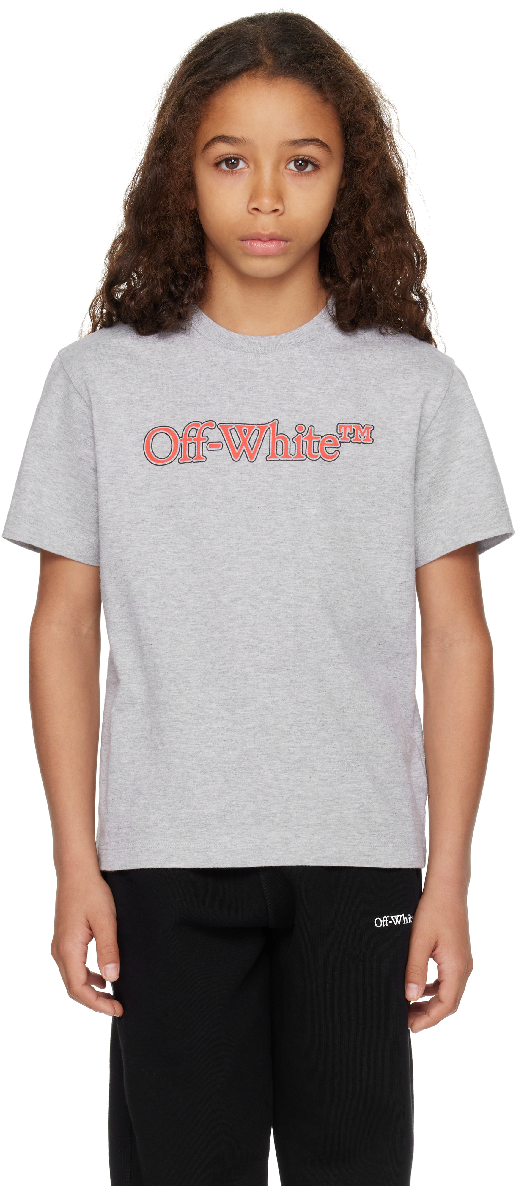 Off-white Kids Grey Big Bookish T-shirt In Grey Melange - Coral