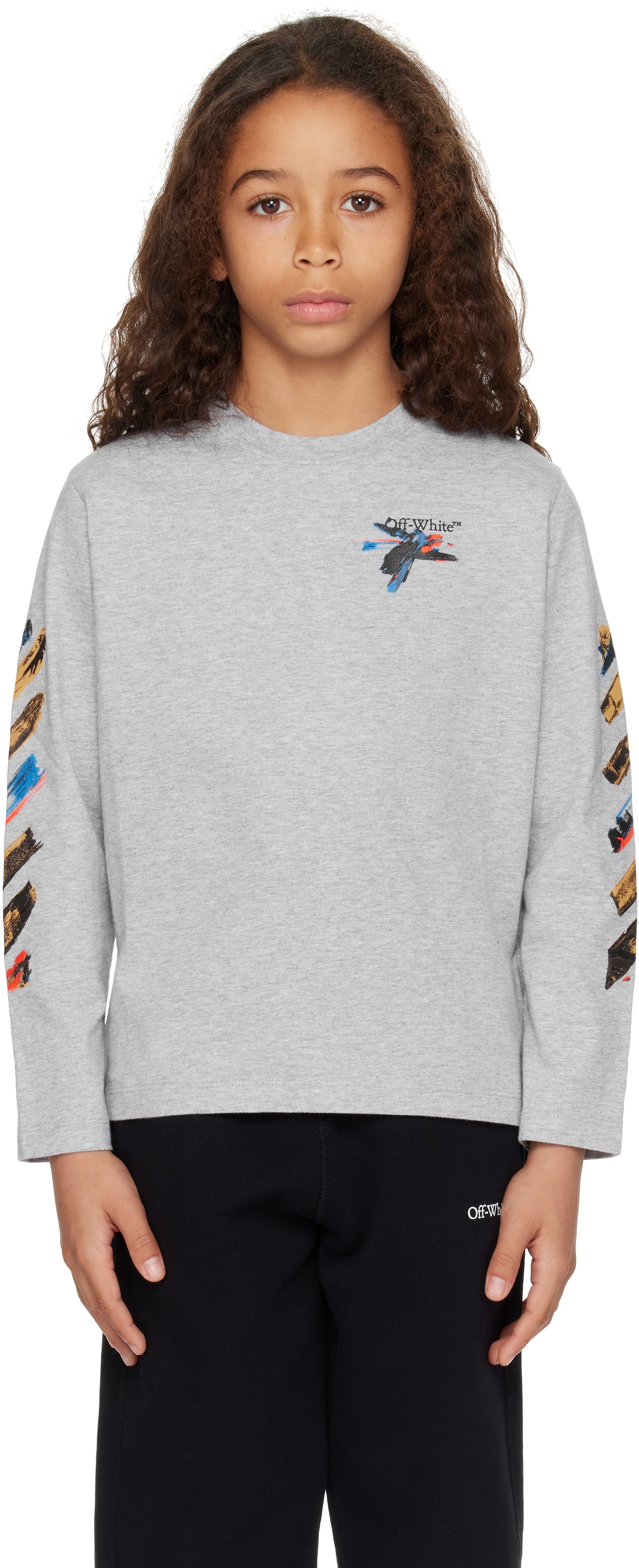 Off-white Kids Grey Paint Arrow Long-sleeved T-shirt In Grey Melange - Bla