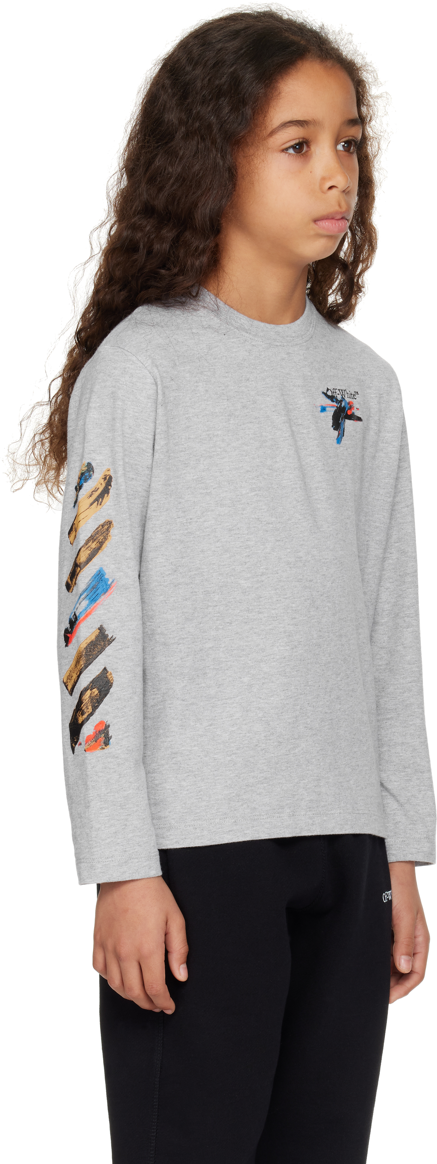 Off-white Kids Gray Paint Arrow Long-sleeved T-shirt In Grey Melange - Bla