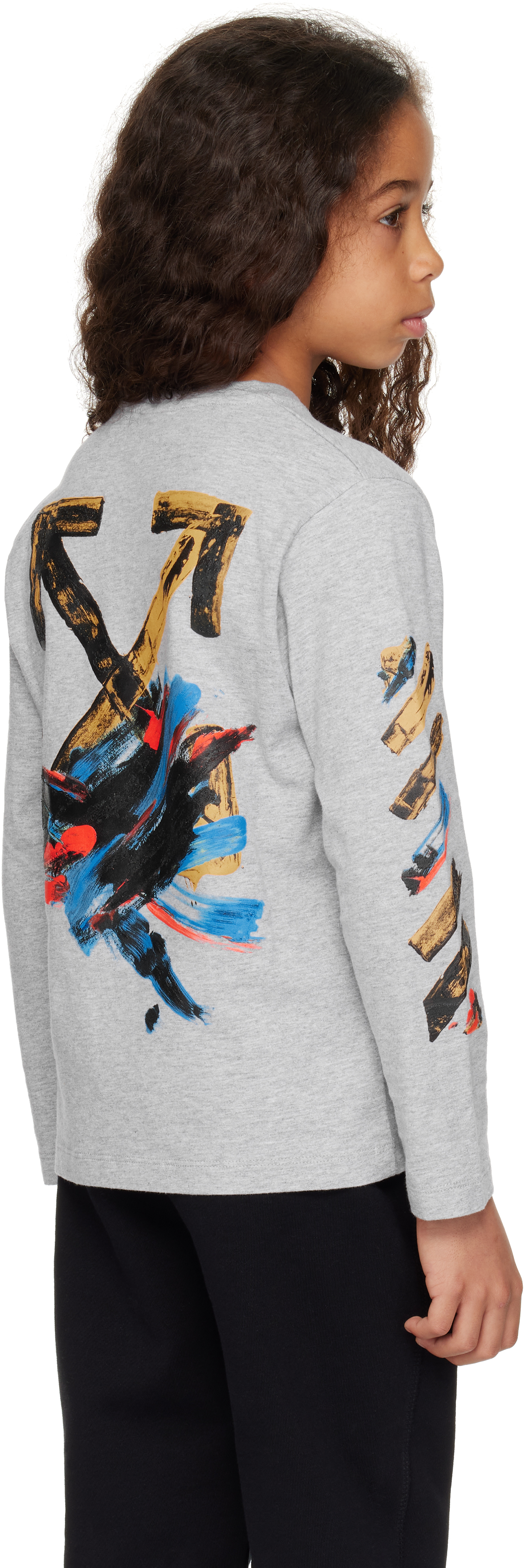 Off-white Kids Gray Paint Arrow Long-sleeved T-shirt In Grey Melange - Bla