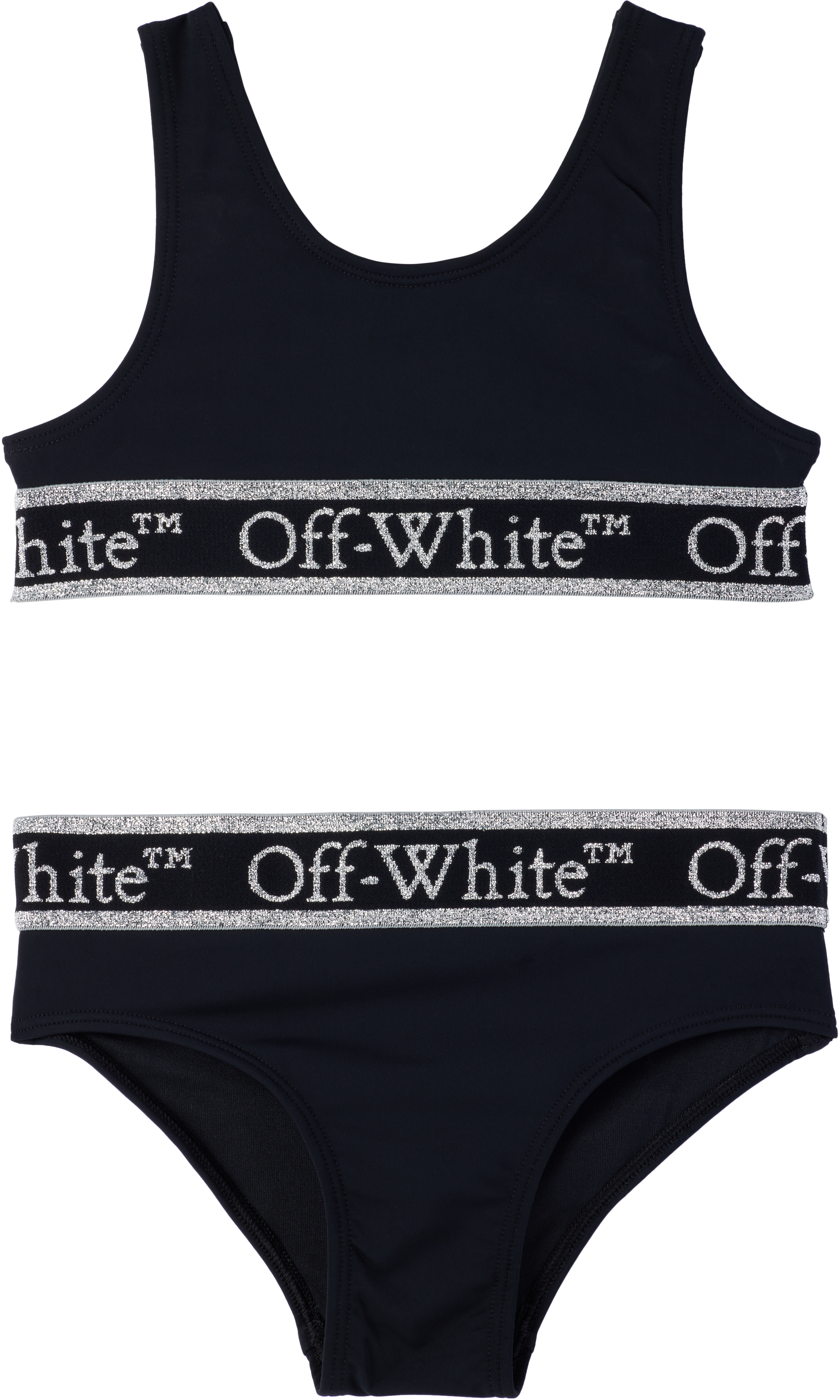 Off-white Kids Logo-band Sleeveless Bikini Set In Black