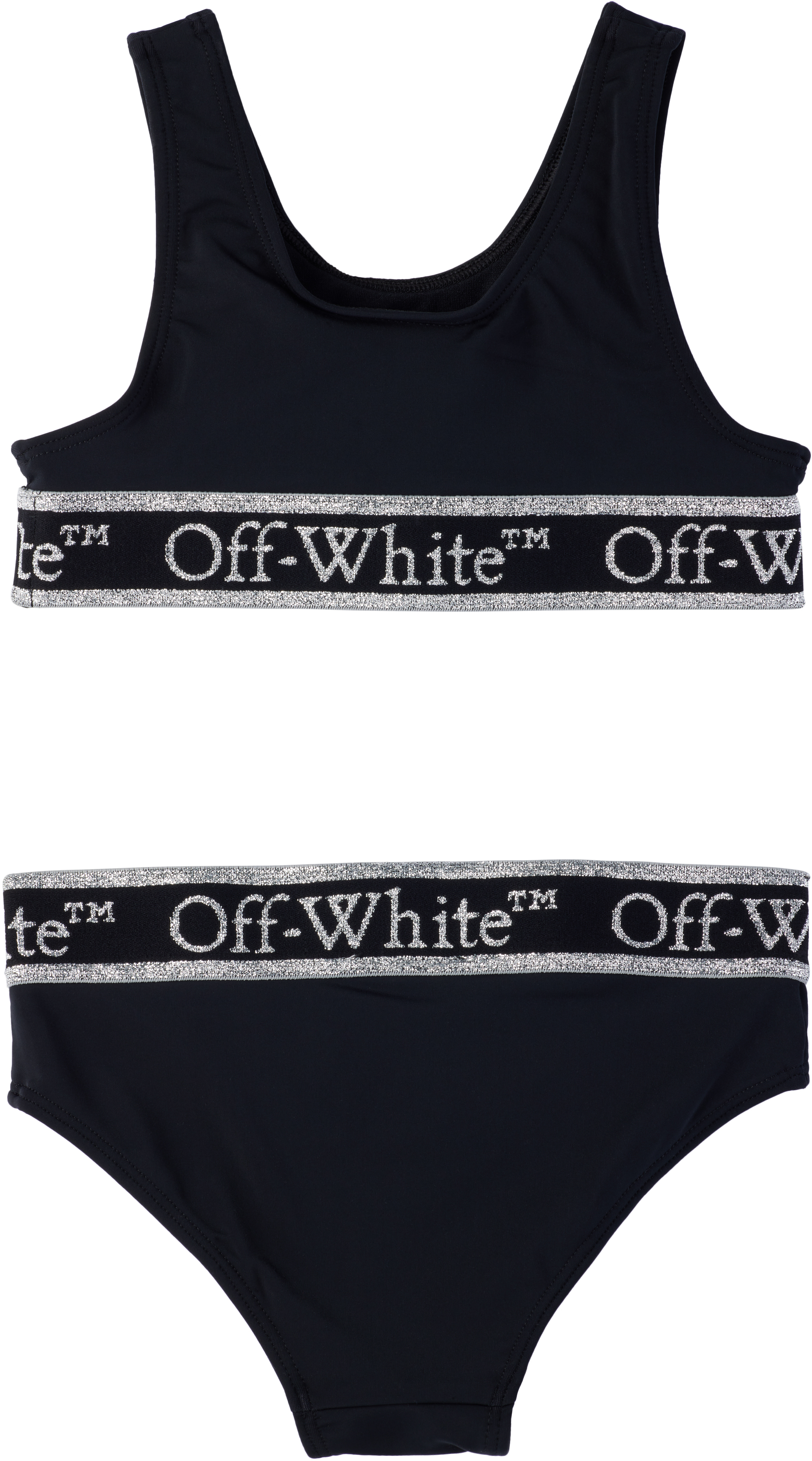 Off-white Kids Logo-band Sleeveless Bikini Set In Black