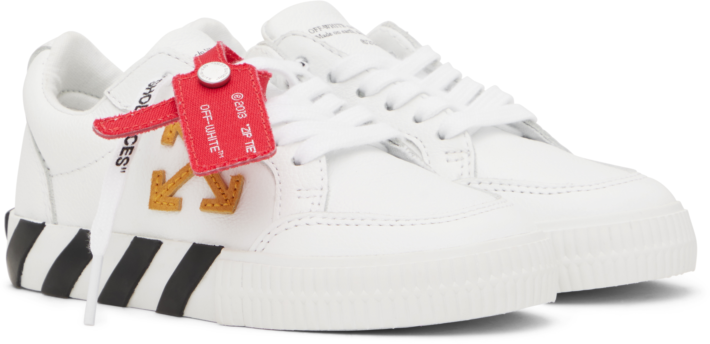 Off-white Kids White Vulcanized Leather Sneakers In White - Ocher Yellow