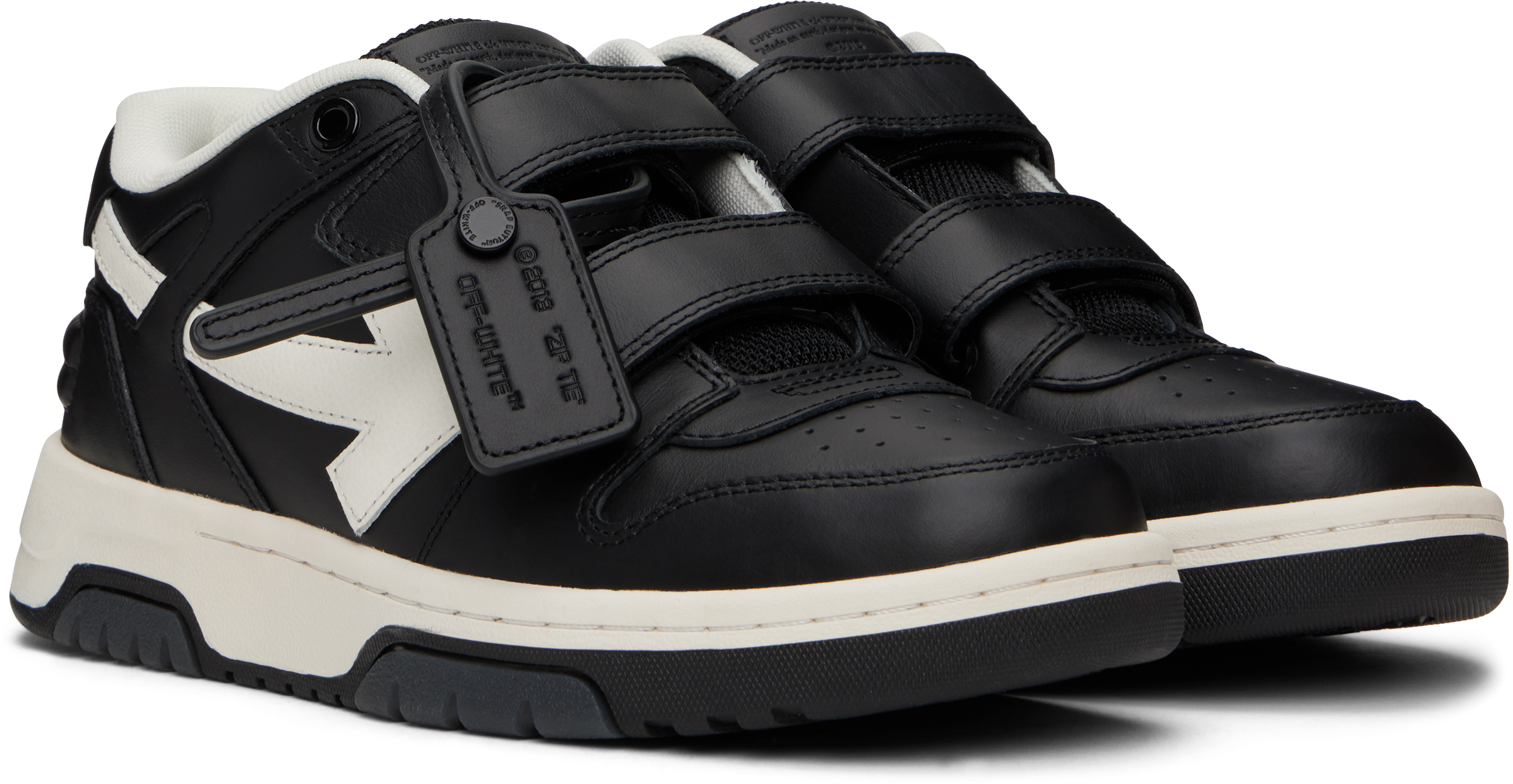 Off-white Kids Black & White Out Of Office Straps Sneakers In Black - White