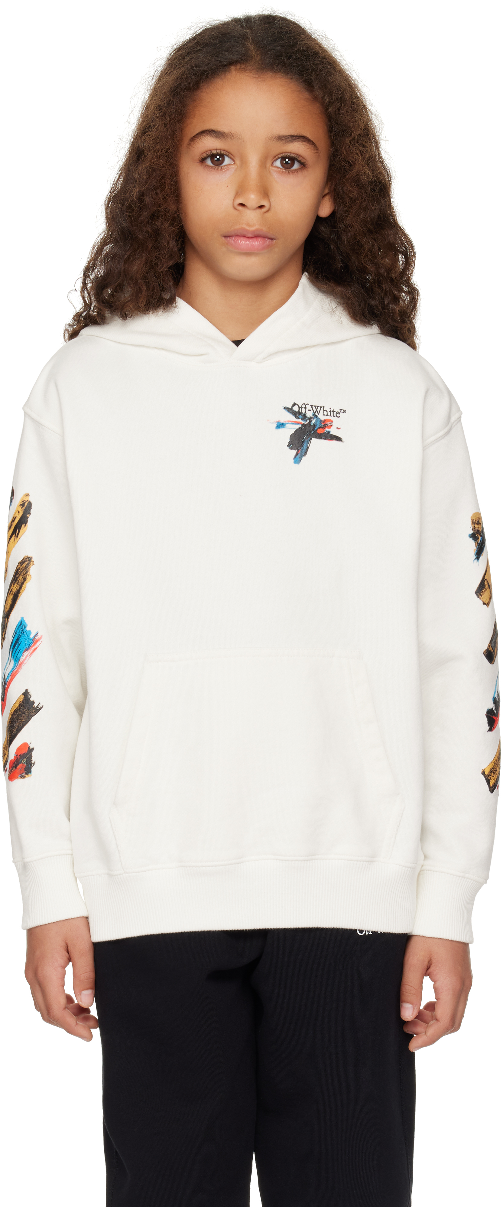 Off-white Kids  Paint Arrow Hoodie In White - Black