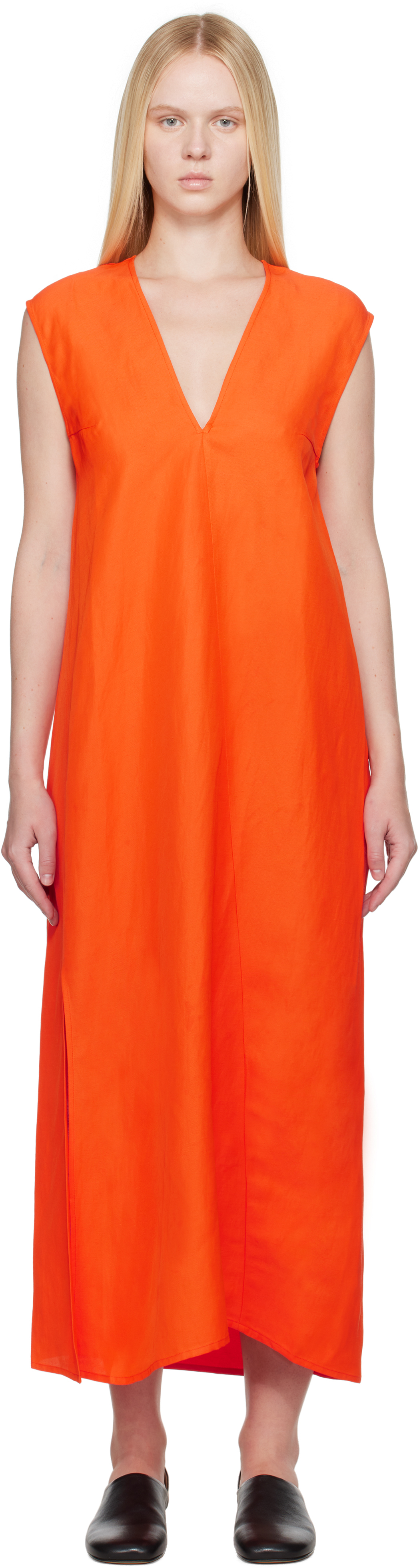 Orange Lise Linen Midi Dress