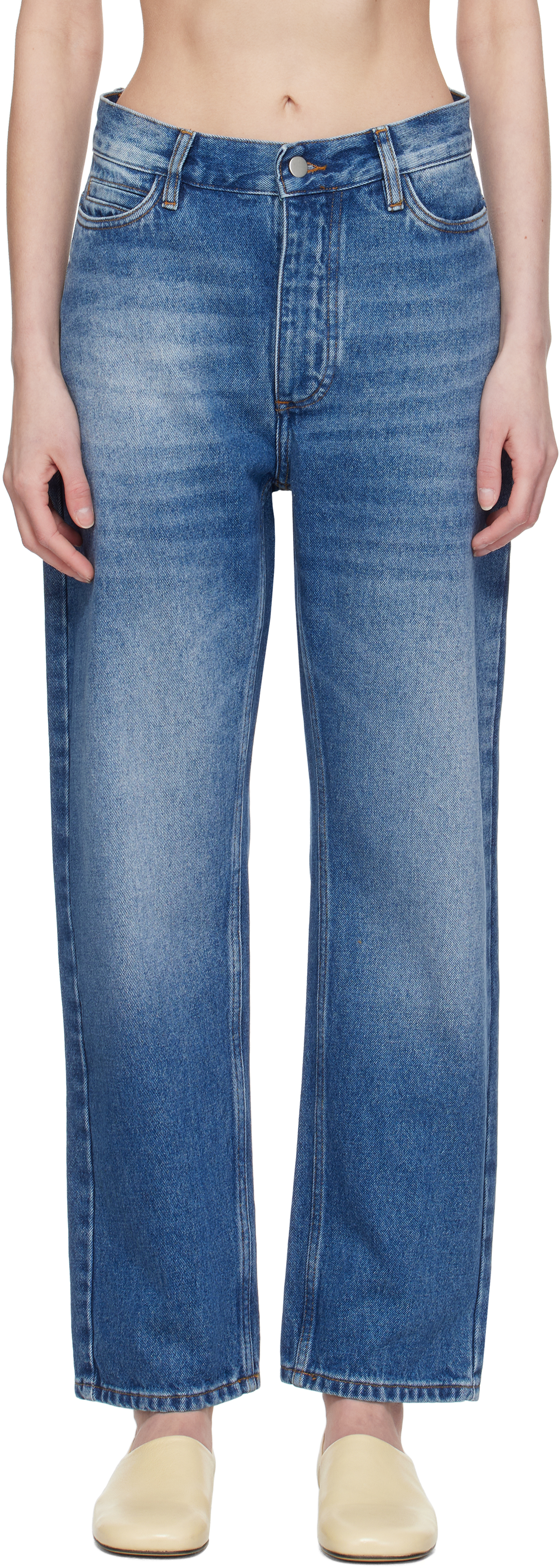 Studio Nicholson Blue Ruthe Jeans In Worn Wash Indigo