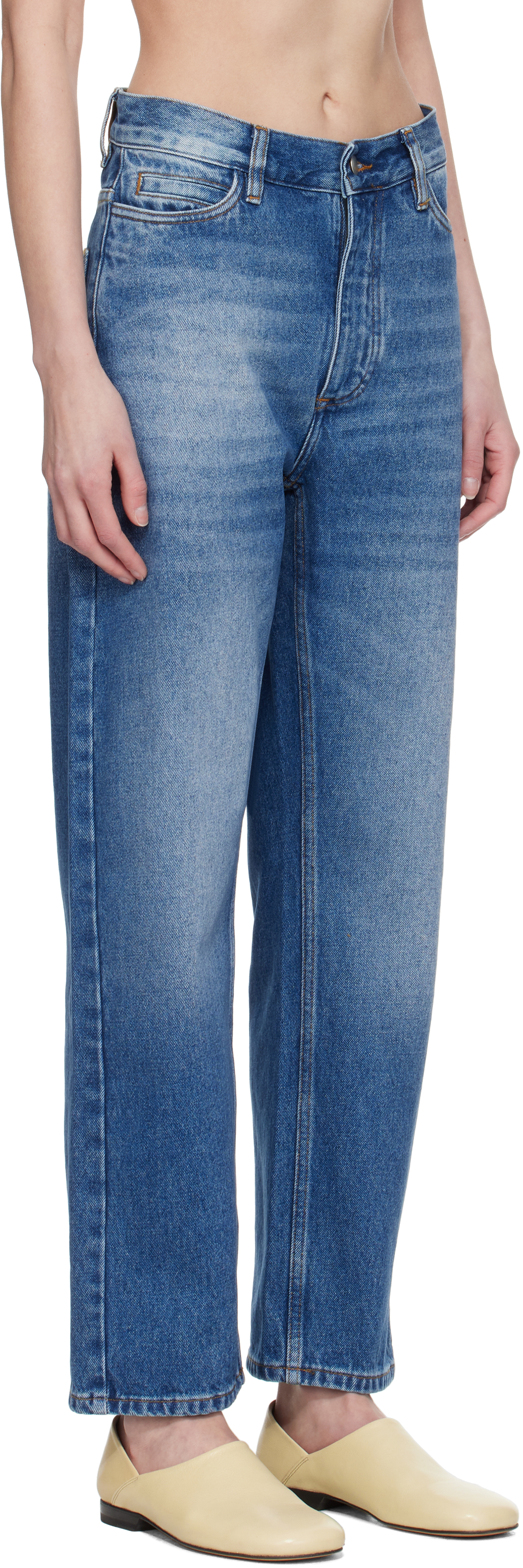 Studio Nicholson Blue Ruthe Jeans In Worn Wash Indigo
