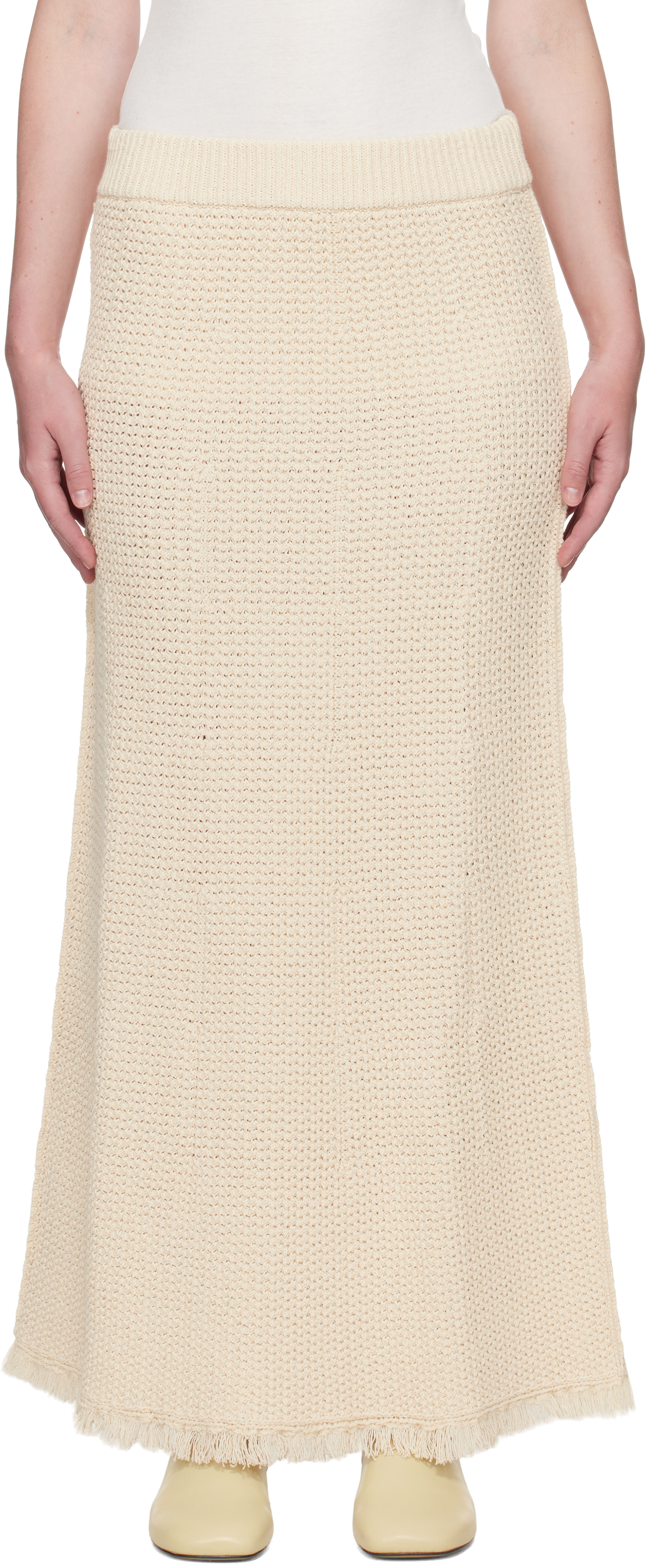 Studio Nicholson Off-white Rye Midi Skirt In Cream