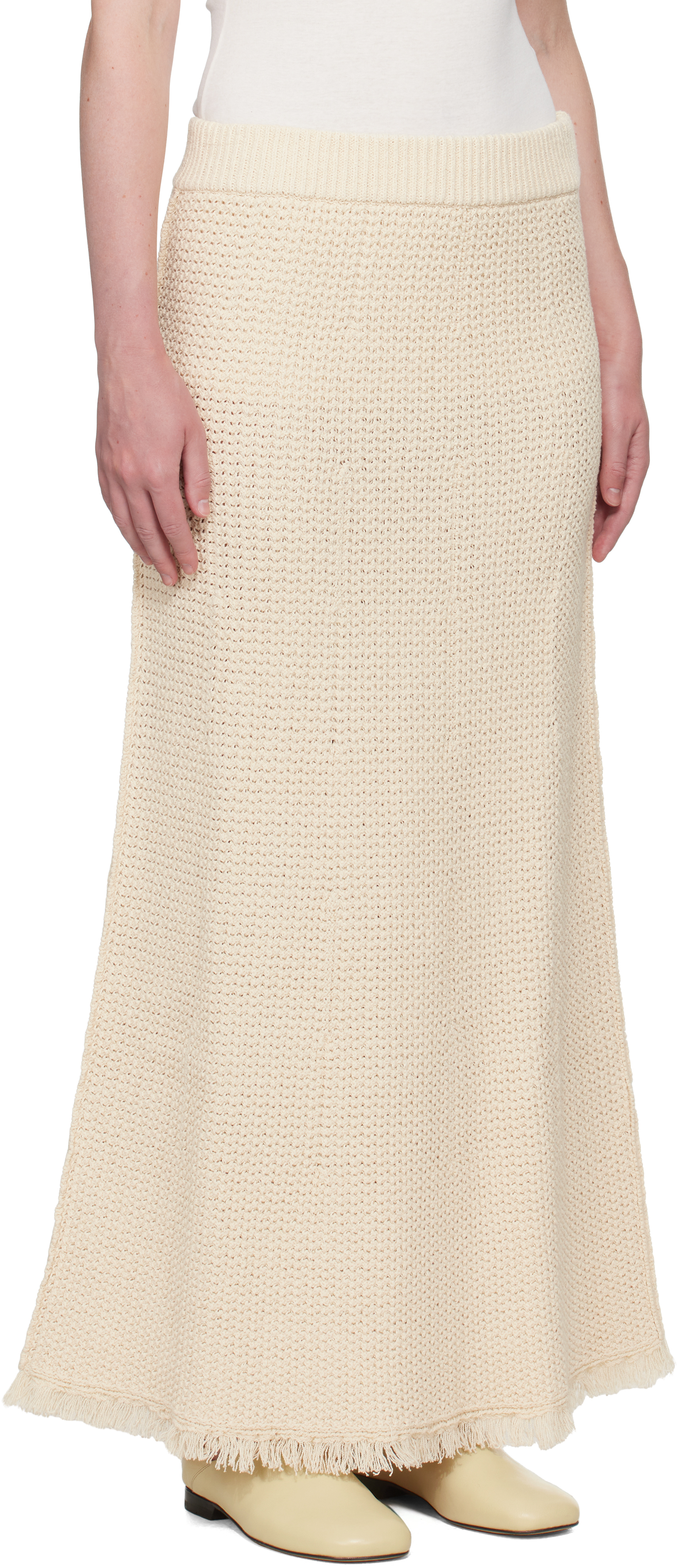 Studio Nicholson Off-white Rye Midi Skirt In Cream