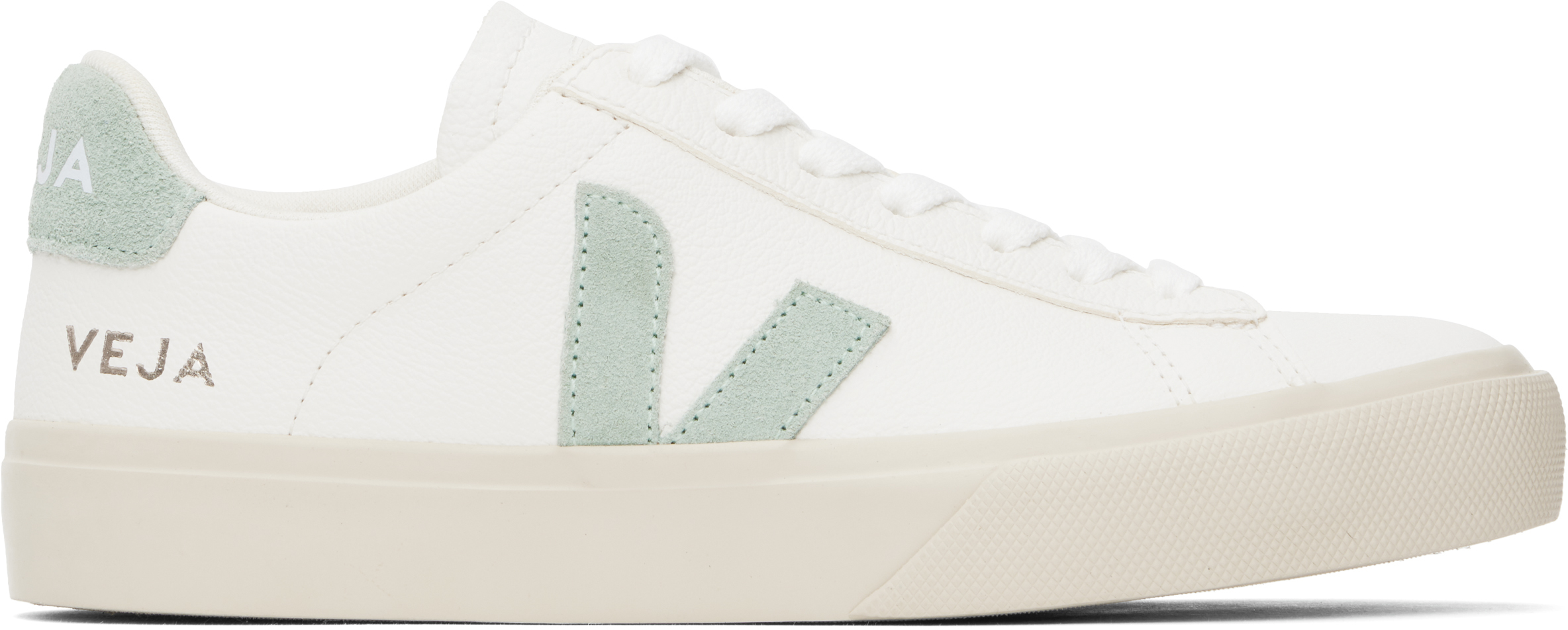 VEJA: White & Green Campo Leather Sneakers | SSENSE Canada