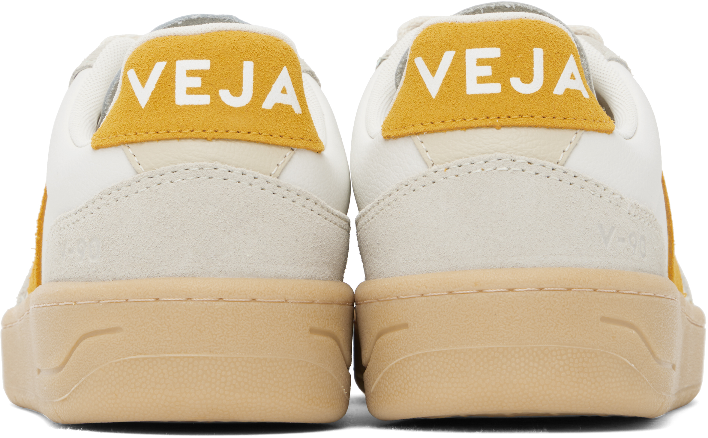 Veja White & Yellow V-90 Leather Sneakers In Extra-white_toscane_