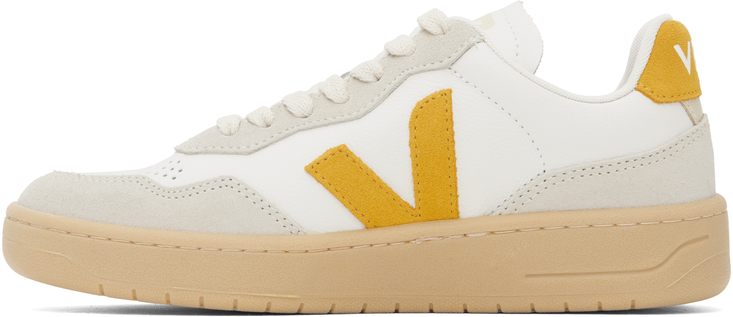 Veja White & Yellow V-90 Leather Sneakers In Extra-white_toscane_
