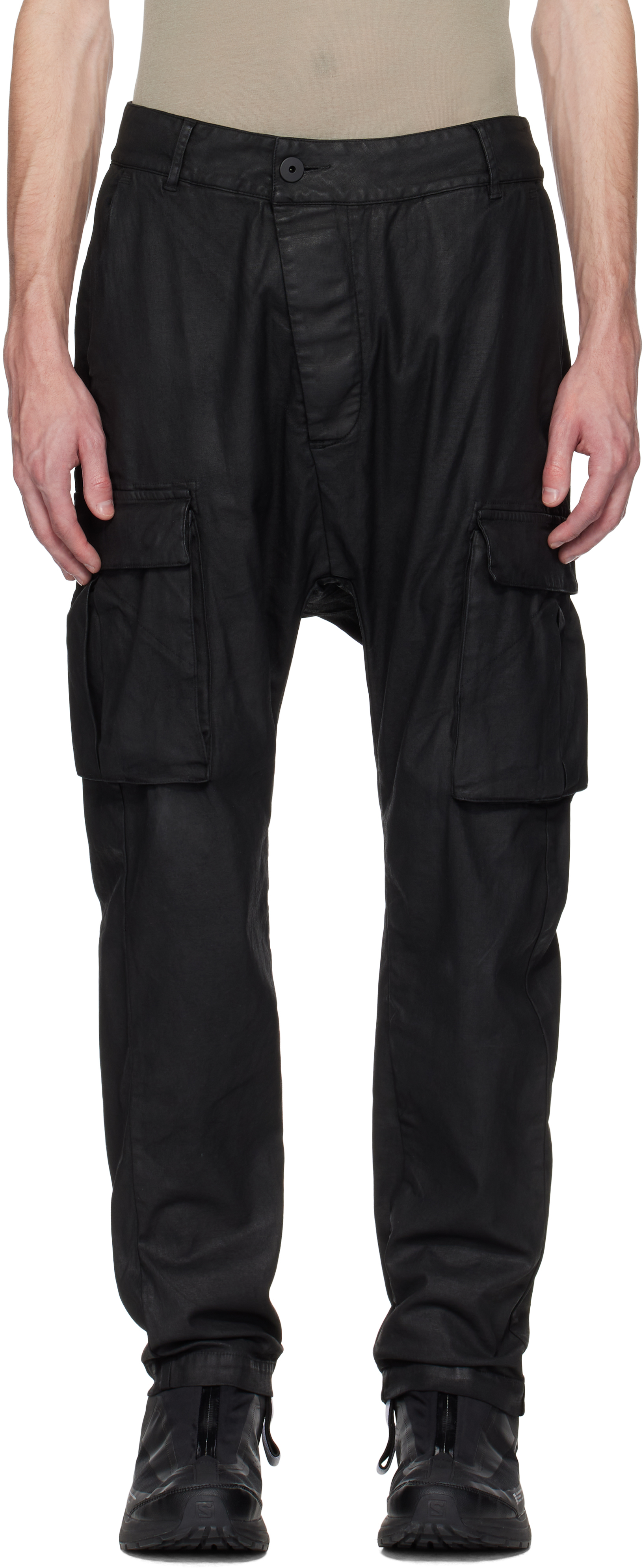 Black Coated Object Cargo Pants