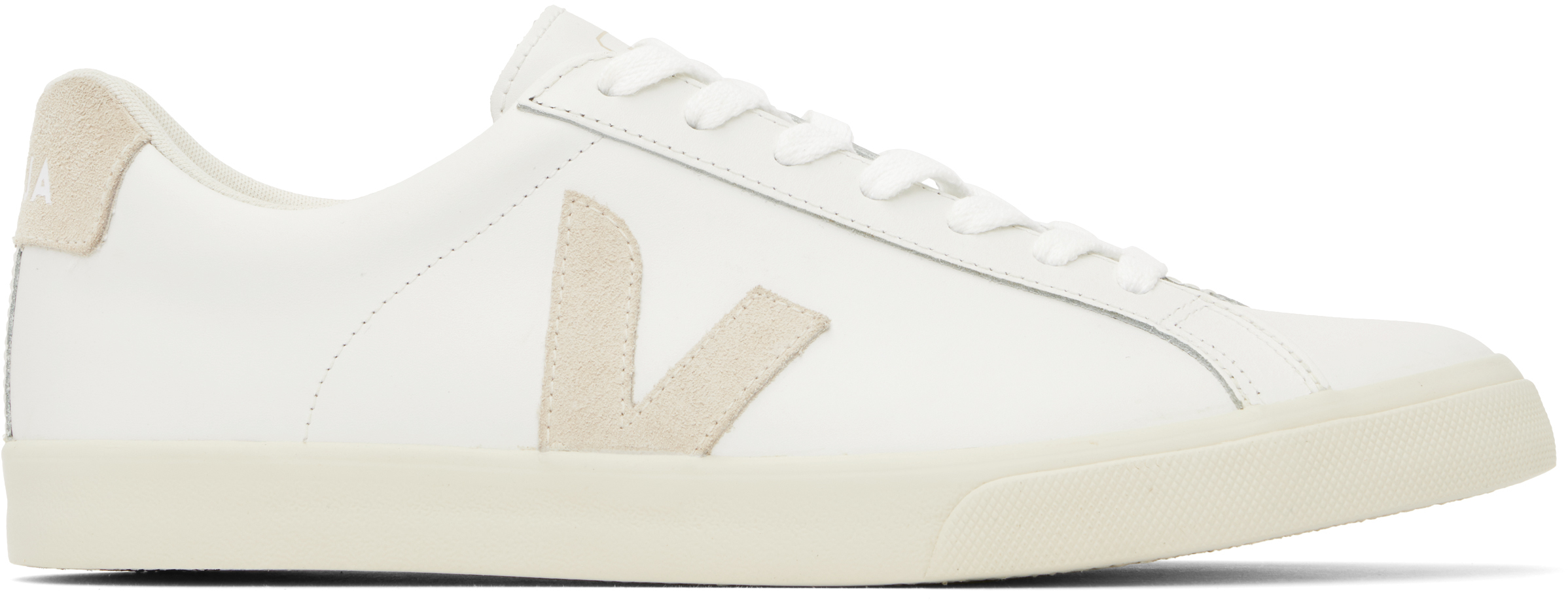 VEJA WHITE & BEIGE ESPLAR LEATHER SNEAKERS