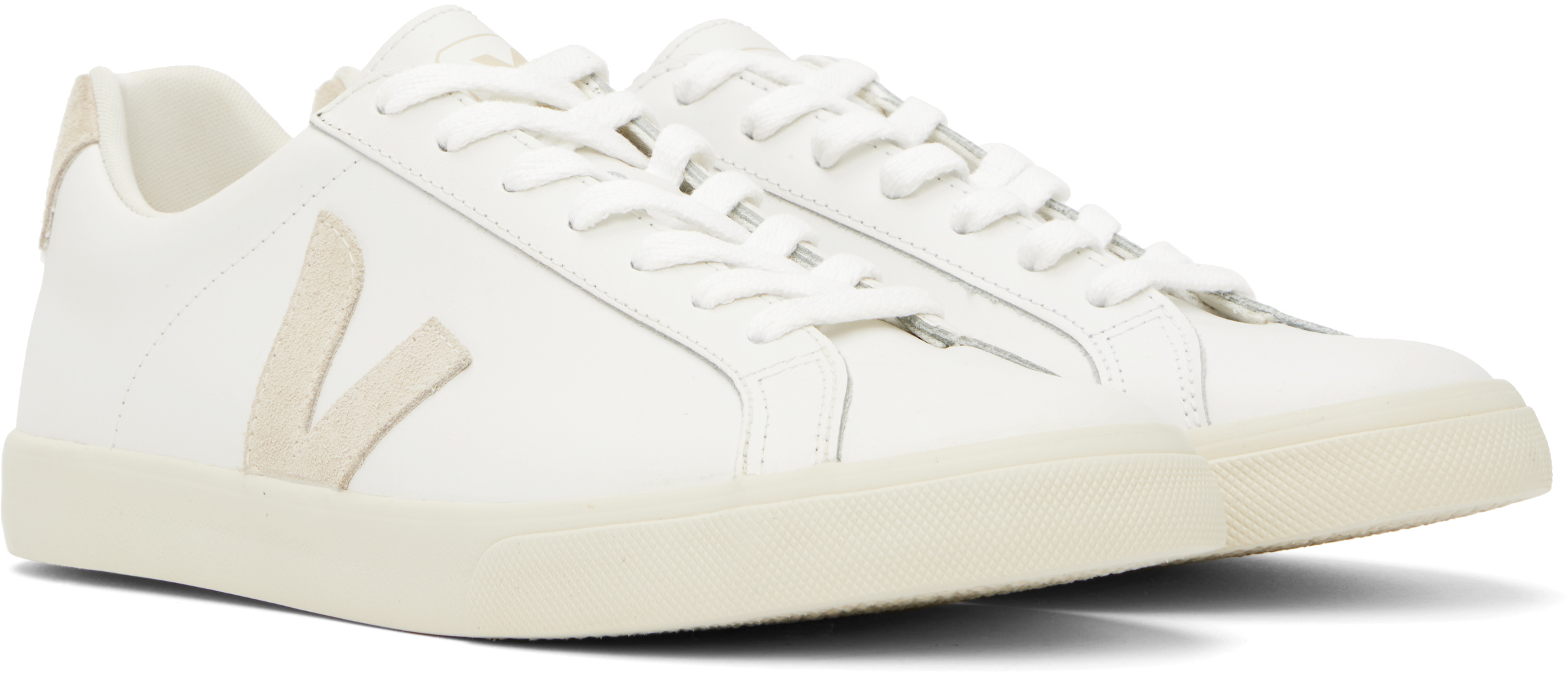 VEJA WHITE & BEIGE ESPLAR LEATHER SNEAKERS