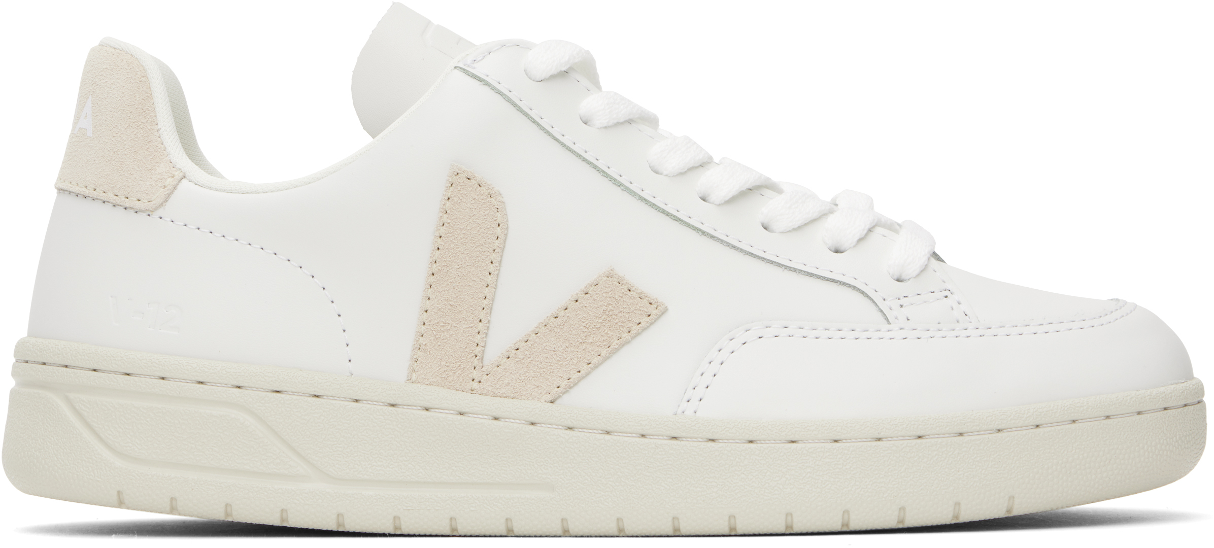 White & Beige V-12 Leather Sneakers