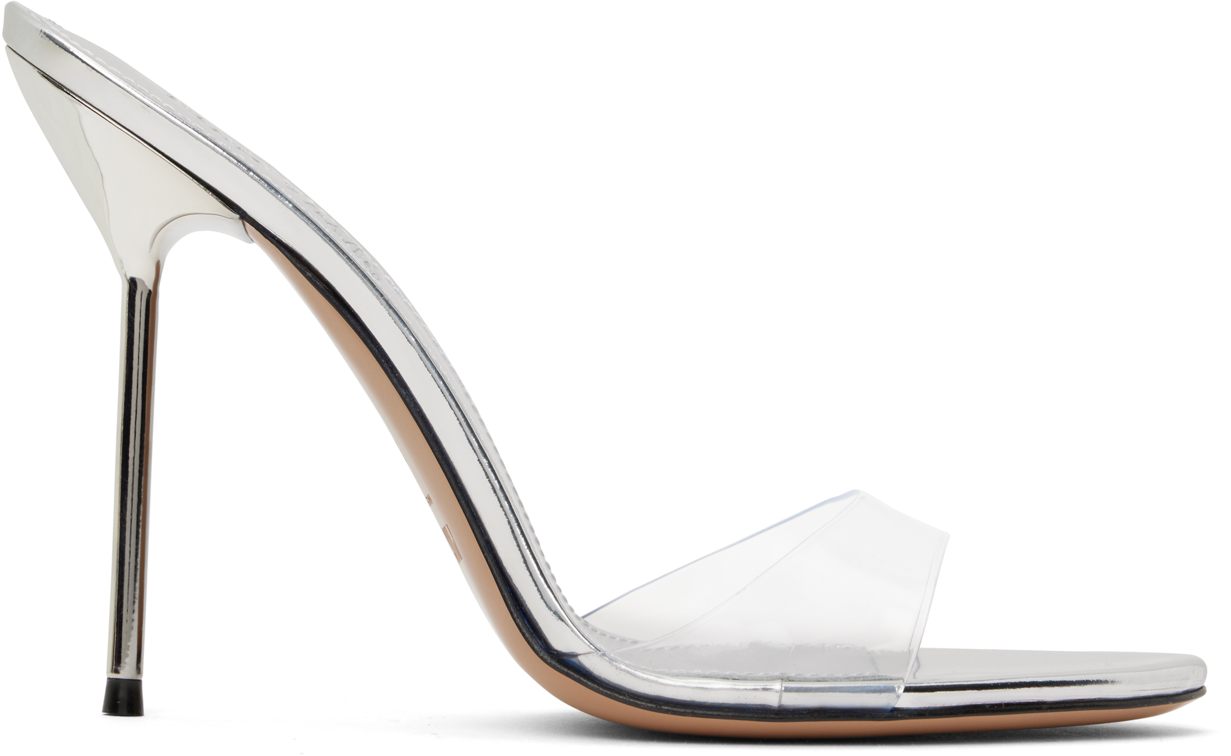 Silver Lidia Mule Heeled Sandals
