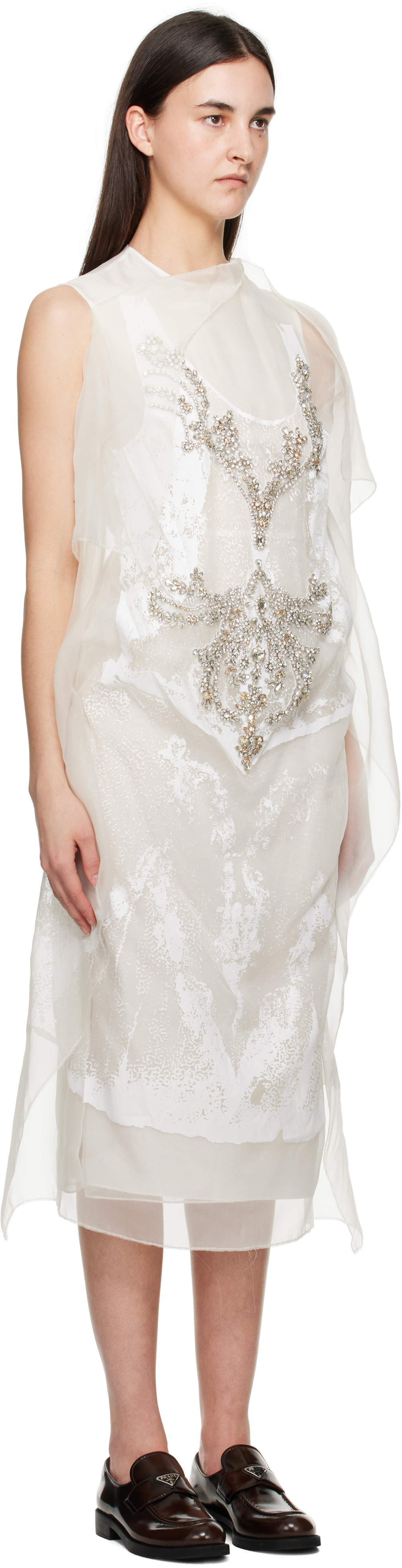 ERDEM OFF-WHITE ASYMMETRIC COCKTAIL MIDI DRESS 