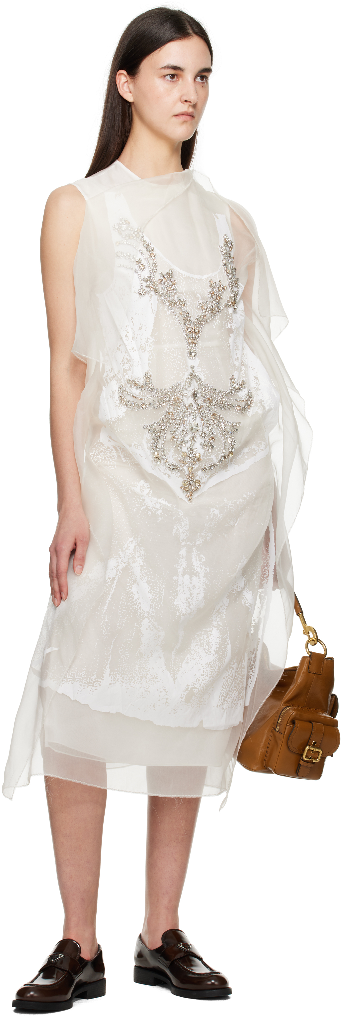 ERDEM OFF-WHITE ASYMMETRIC COCKTAIL MIDI DRESS 
