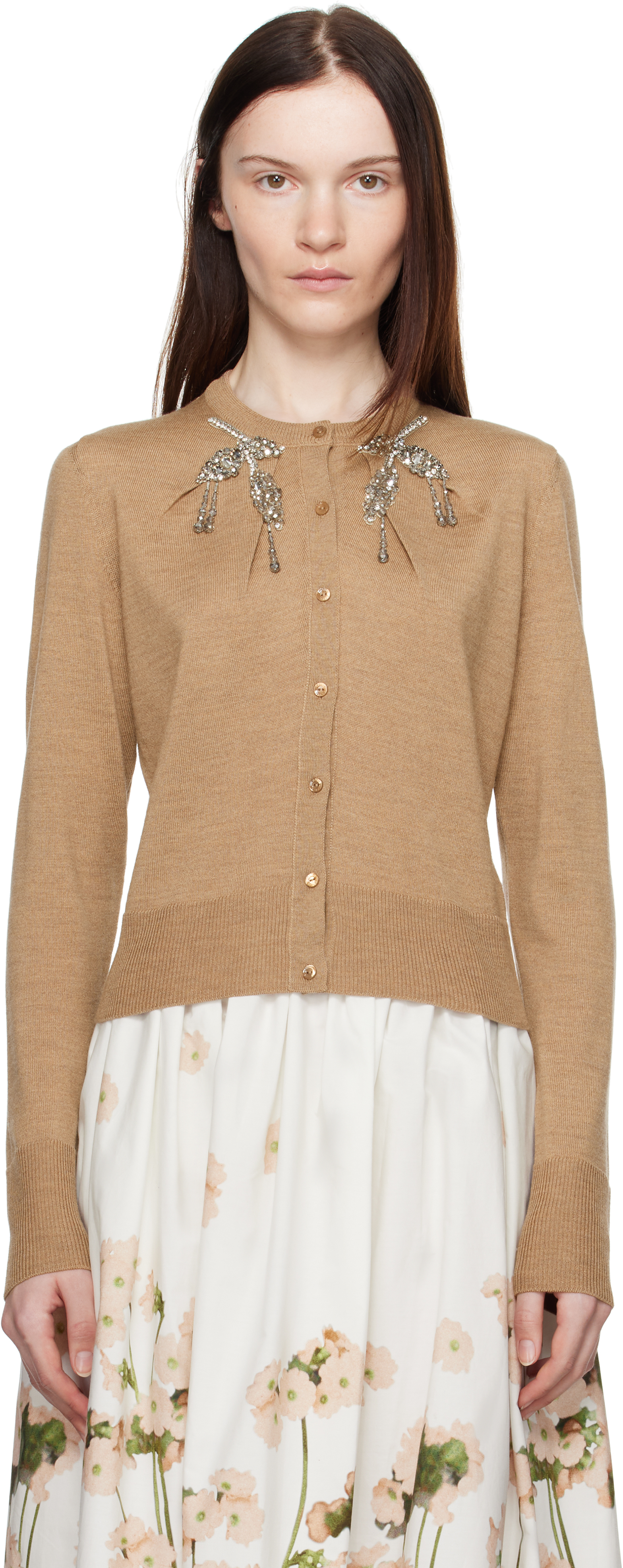 Beige Cropped Cardigan