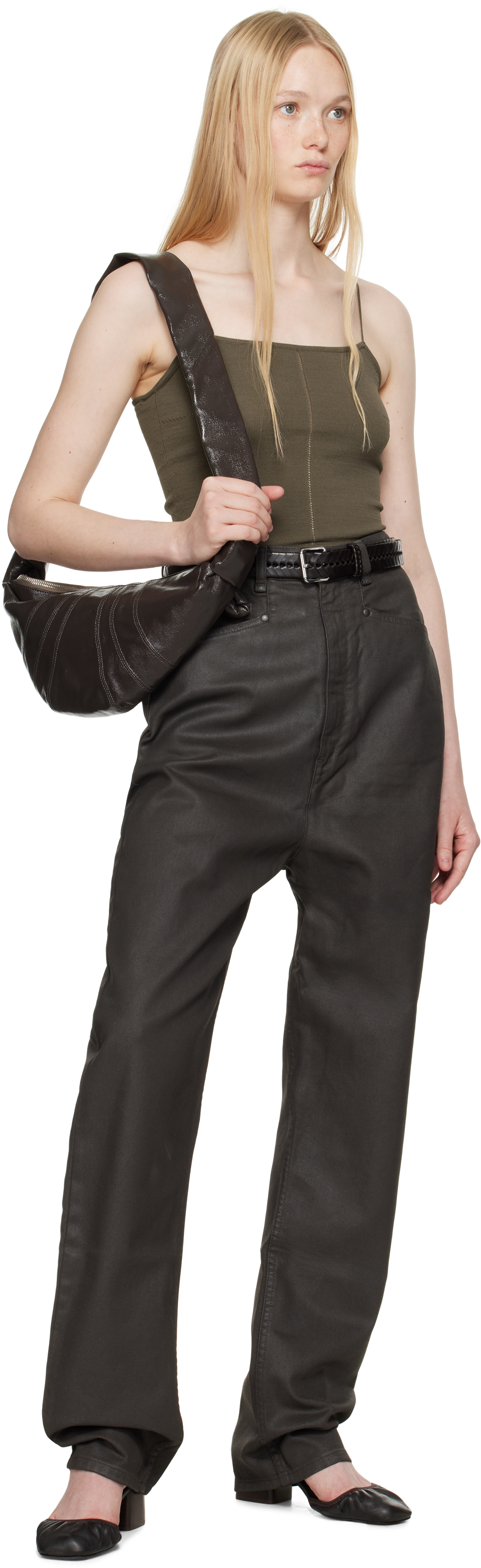 Lemaire Brown Small Croissant Bag In Br501 Dark Tobacco